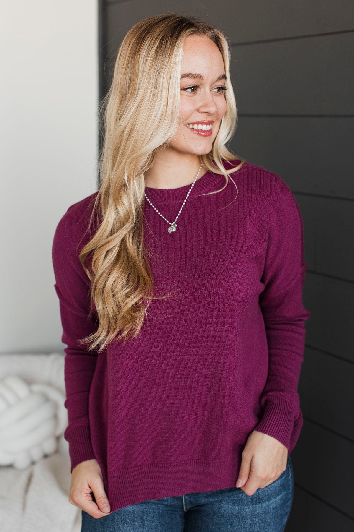 Ahead Of The Times Knit Sweater- Dark Magenta - Image 4