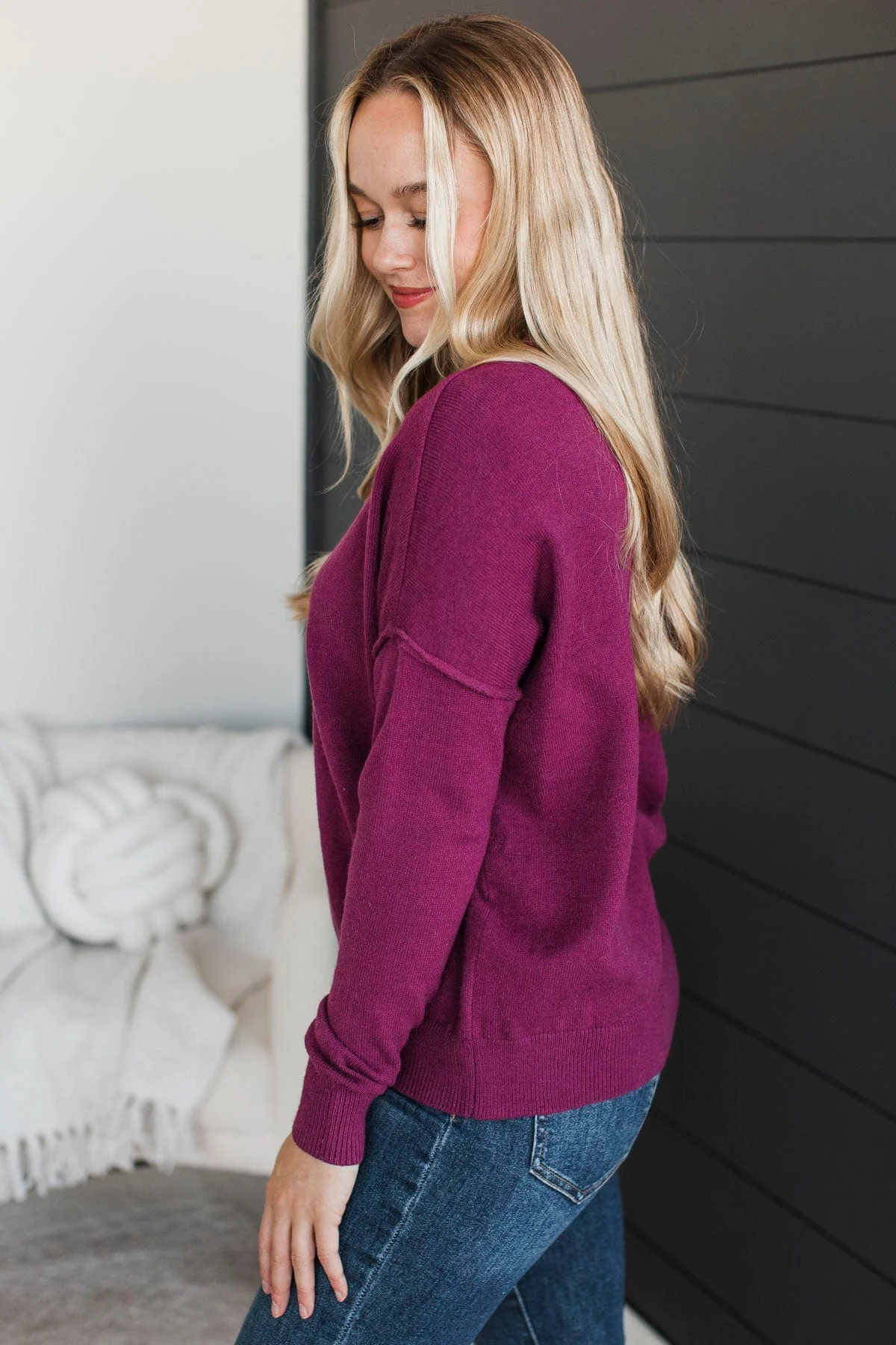 Ahead Of The Times Knit Sweater- Dark Magenta - Image 5