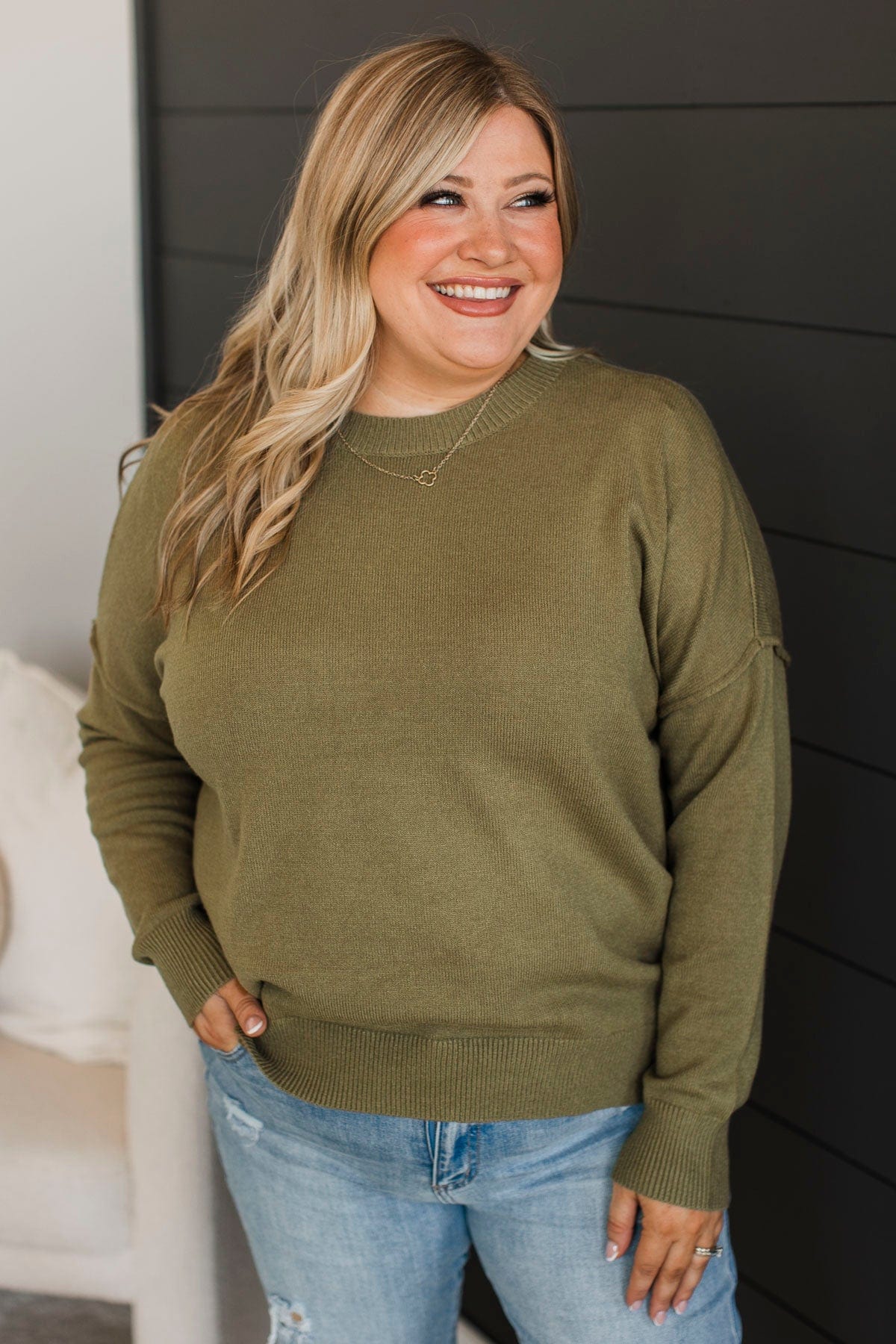 Ahead Of The Times Knit Sweater- Olive - Image 2