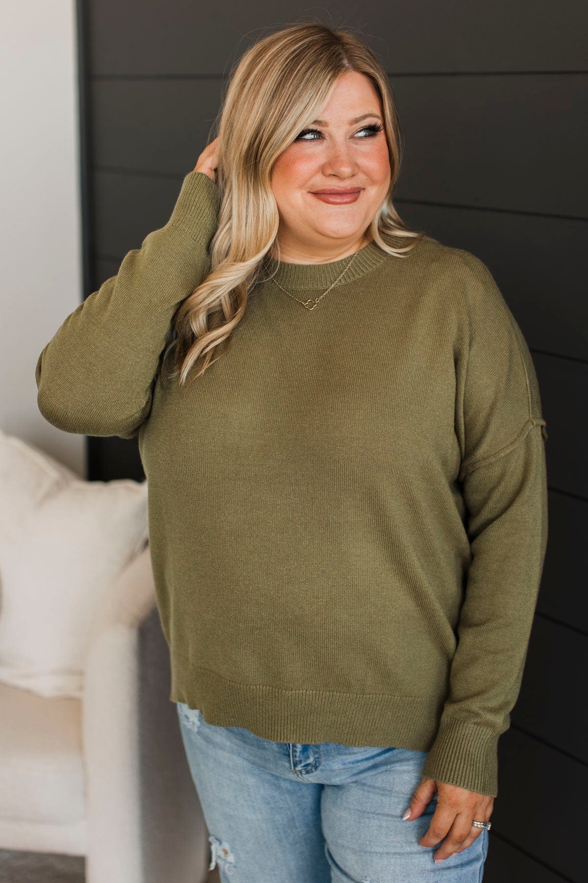 Ahead Of The Times Knit Sweater- Olive - Image 4