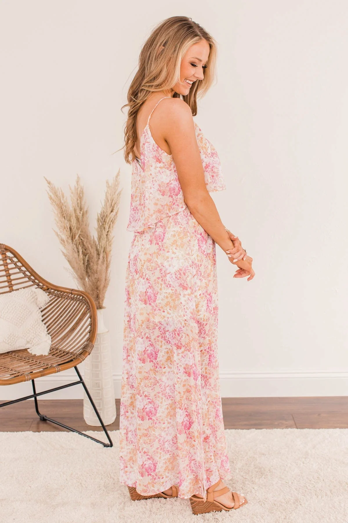 Air Of Refinement Floral Maxi Dress- Orange & Pink - Image 8
