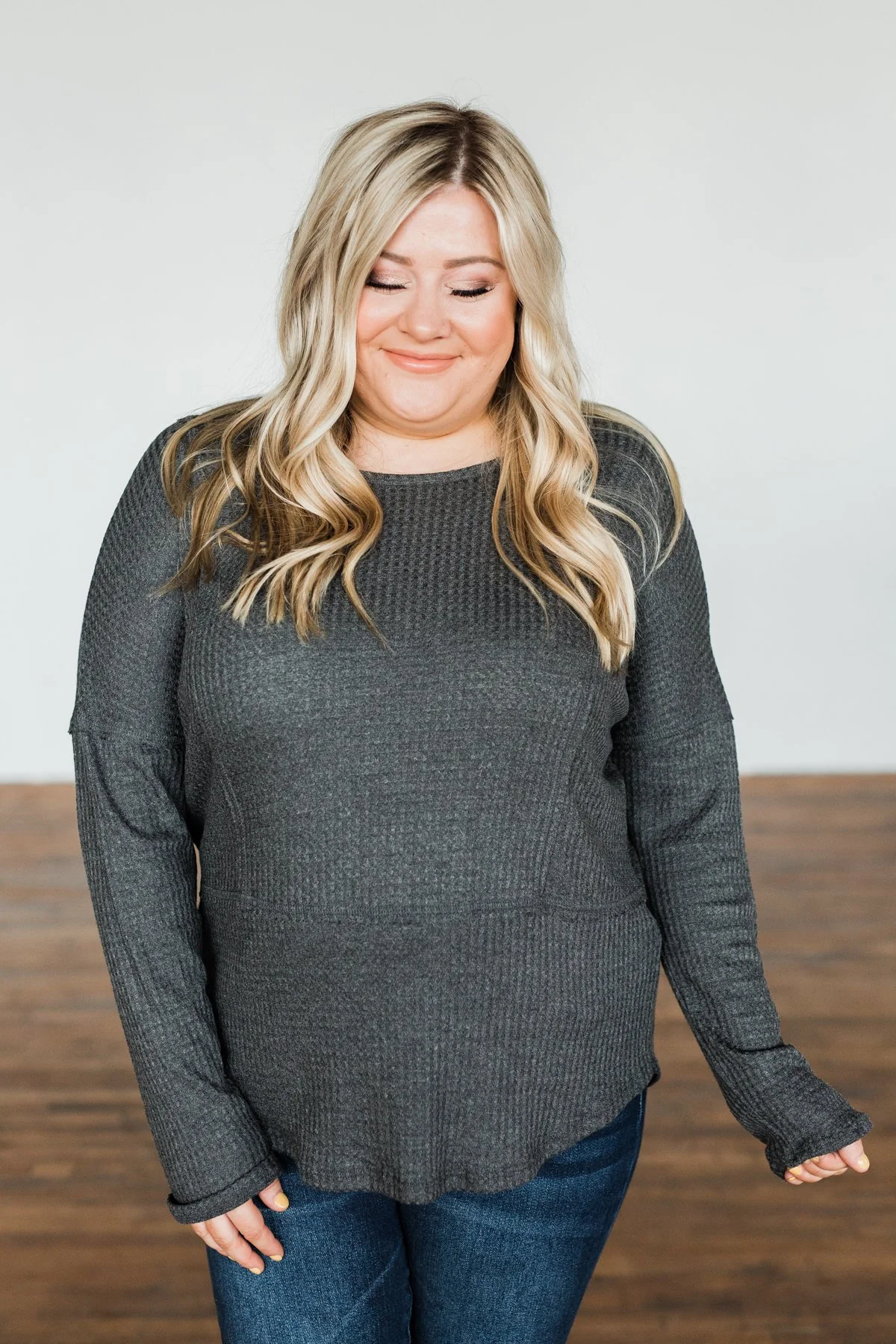 Align With You Thermal Knit Top- Charcoal - Image 2