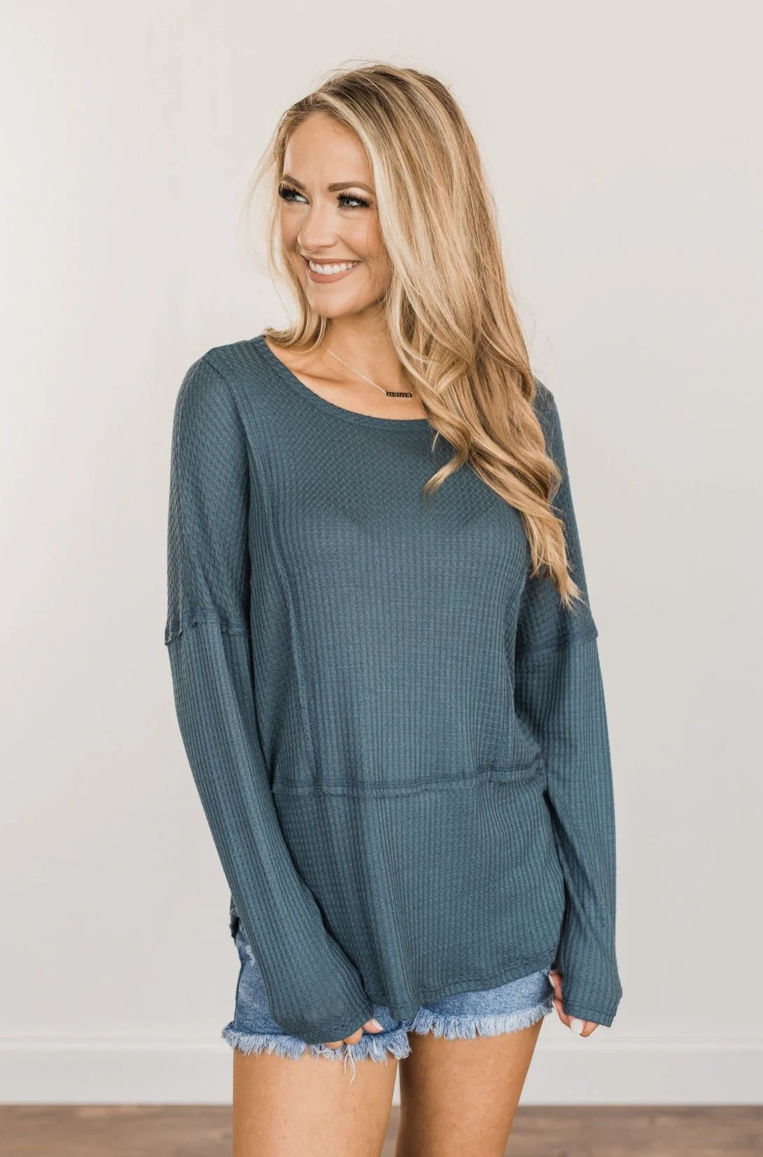 Align With You Thermal Knit Top- Dark Teal - Image 3