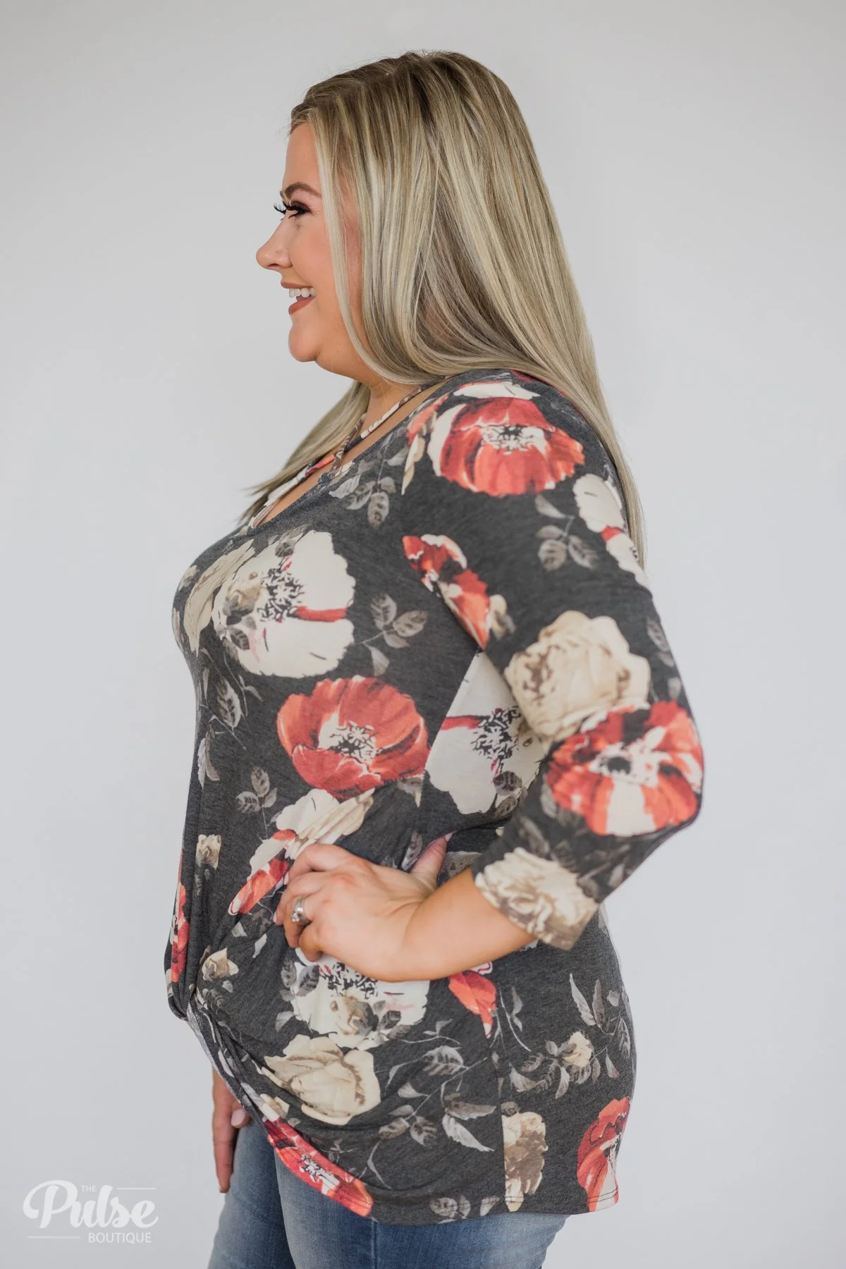 All About Floral Criss Cross Knot Top- Charcoal - Image 10