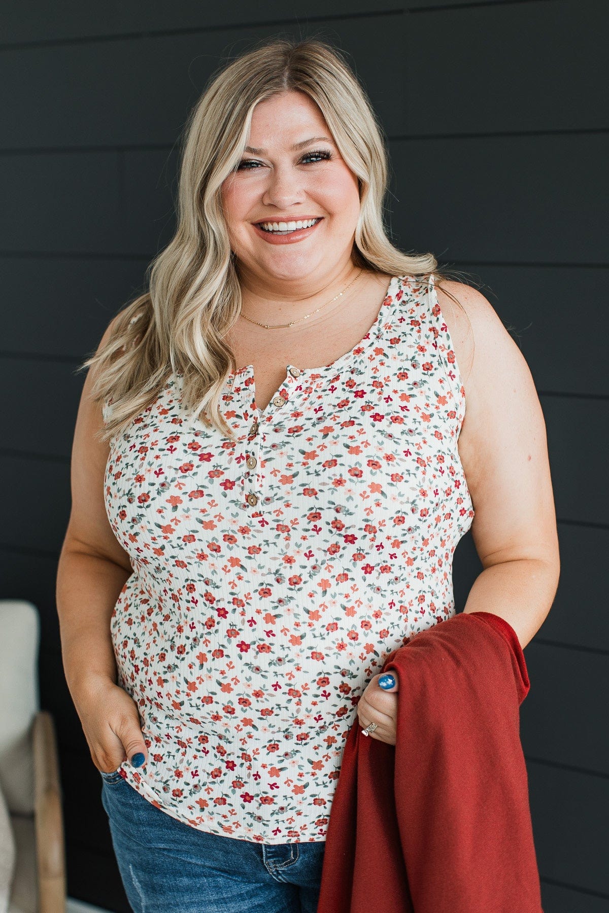 All About Love Floral Tank Top- Ivory & Rust - Image 2