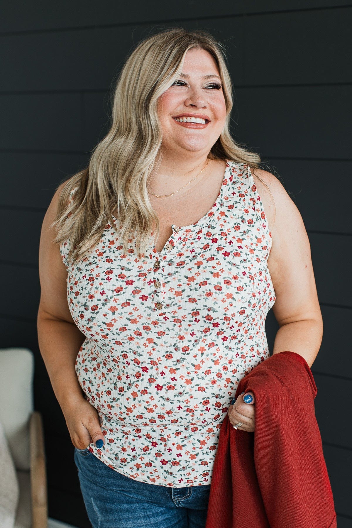 All About Love Floral Tank Top- Ivory & Rust - Image 4