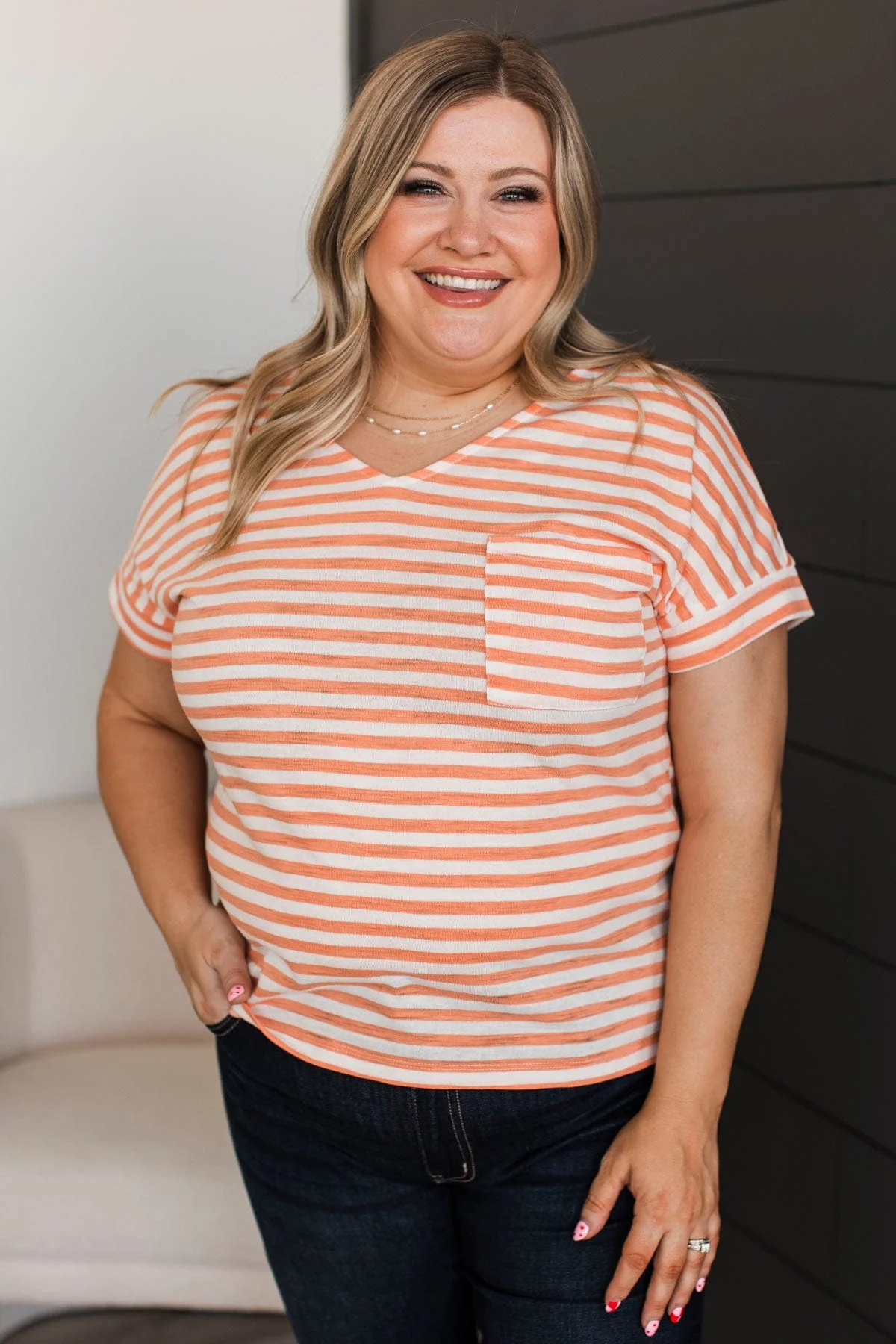 All About Simplicity Striped Top- Ivory & Dusty Peach