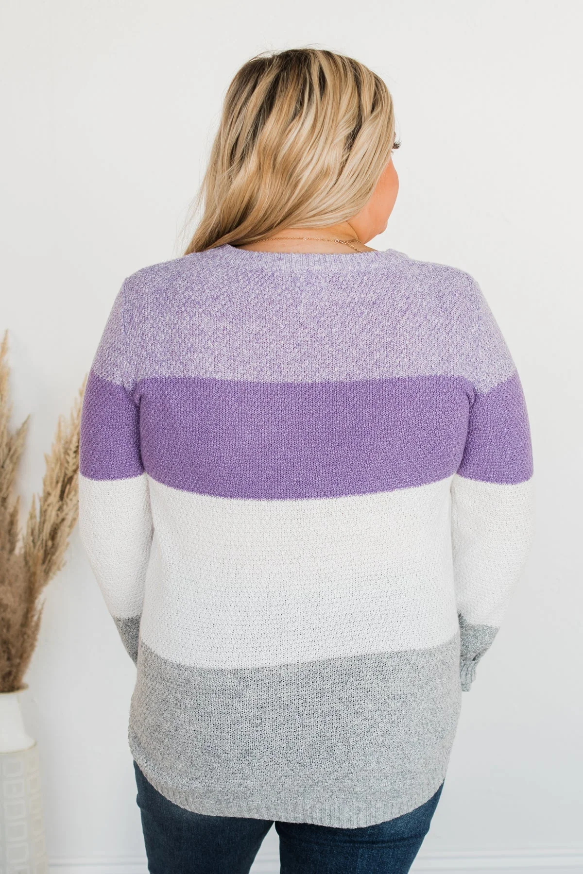 All About Spring Color Block Knit Sweater- Lavender & Ivory - Image 10