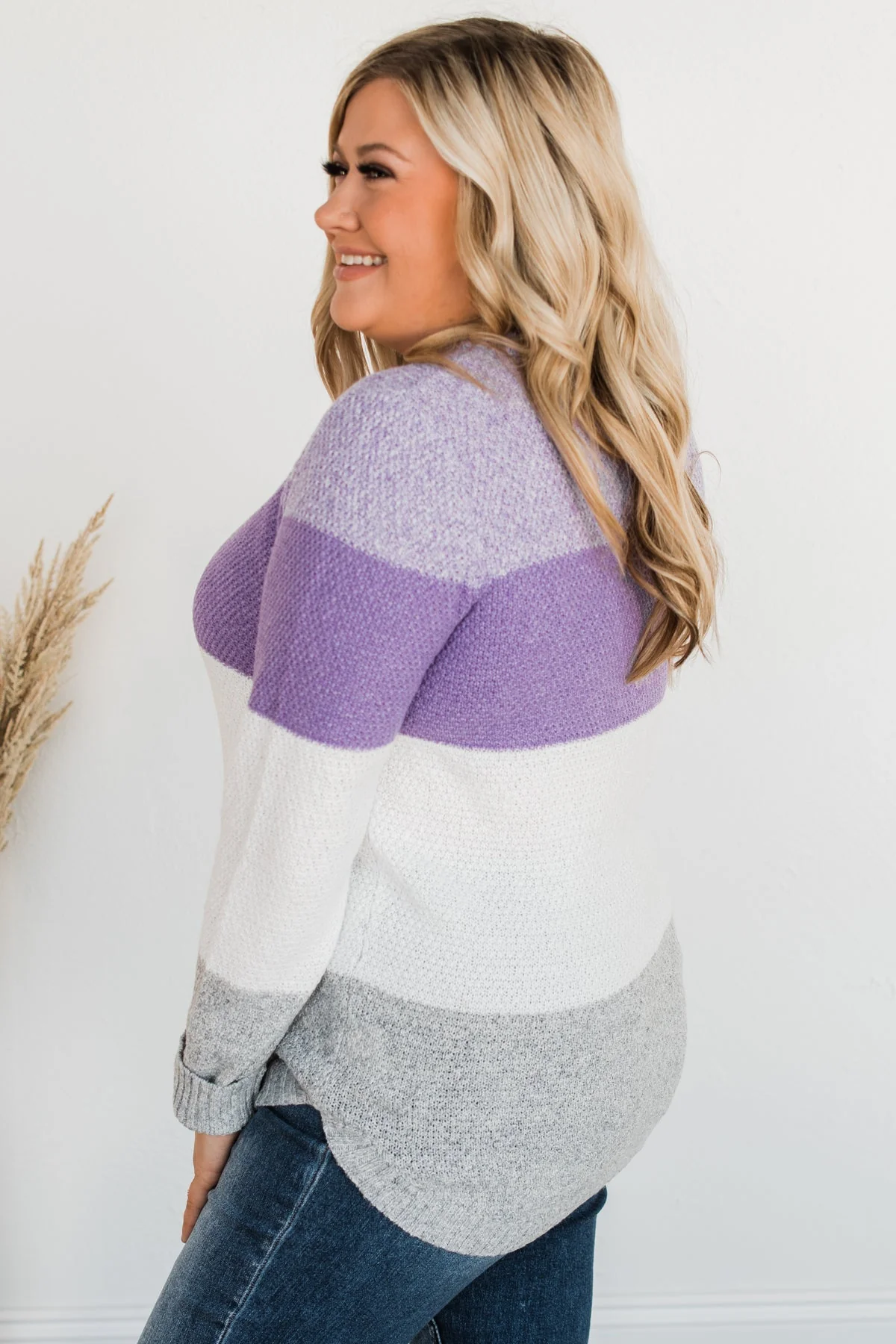All About Spring Color Block Knit Sweater- Lavender & Ivory - Image 8