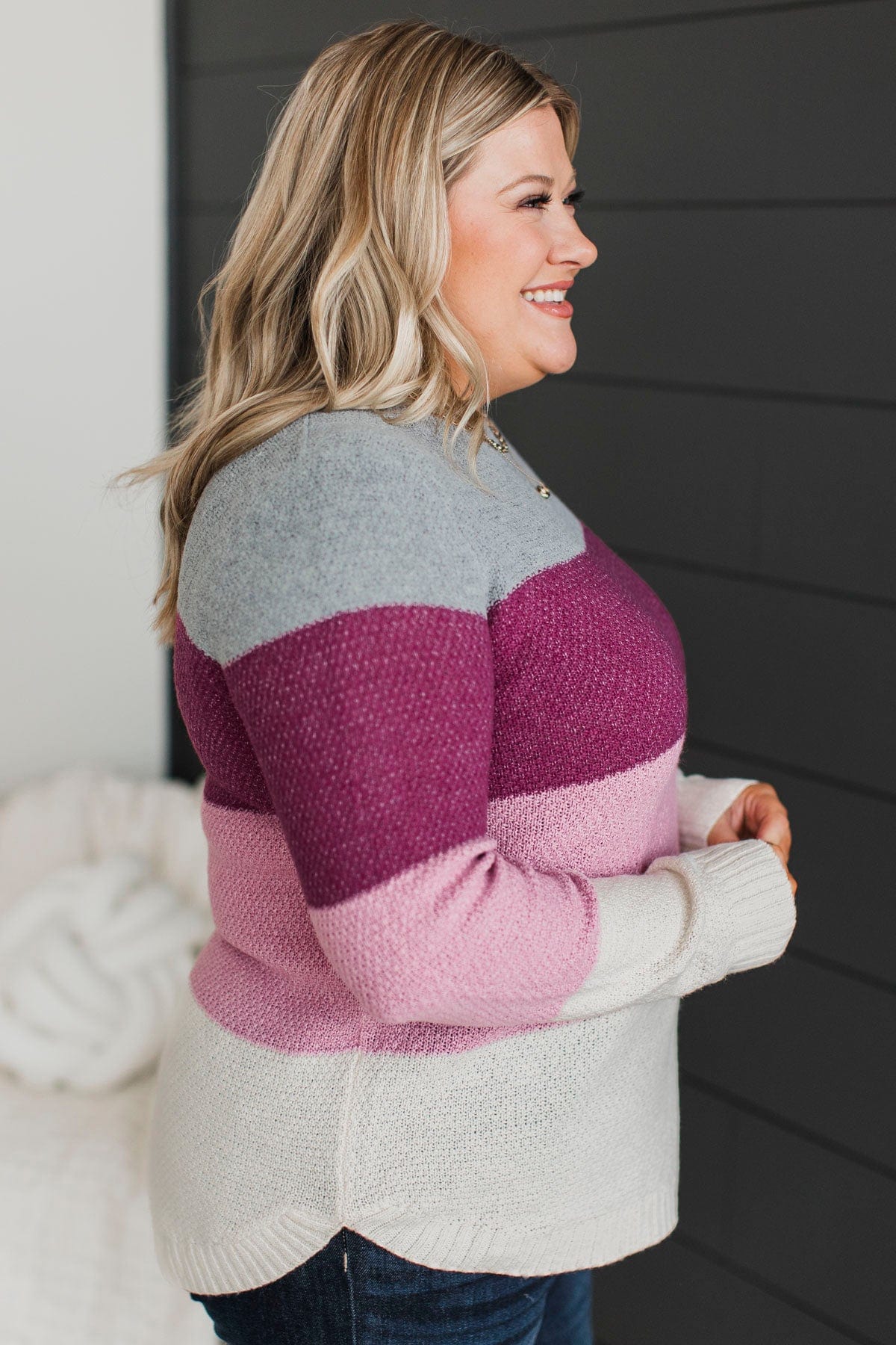 All About Spring Color Block Knit Sweater- Magenta & Mauve - Image 4