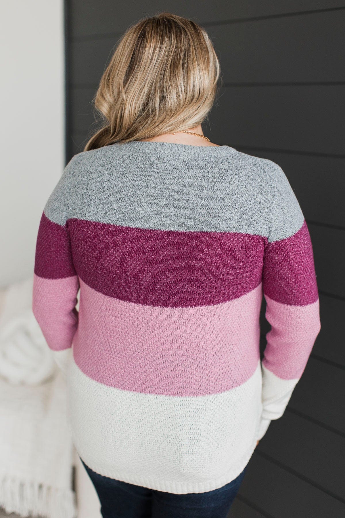 All About Spring Color Block Knit Sweater- Magenta & Mauve - Image 6