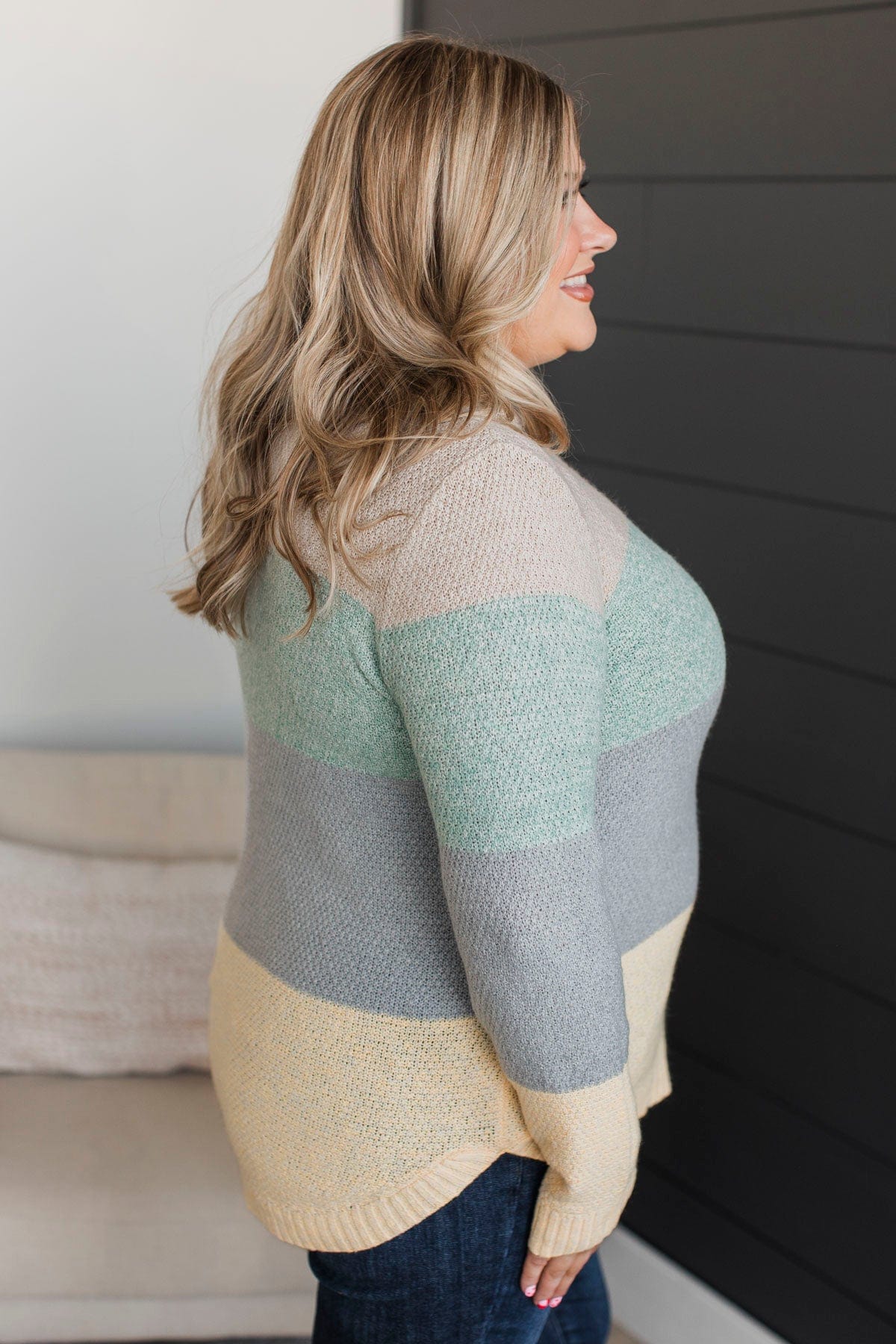 All About Spring Color Block Knit Sweater- Sage & Grey - Image 5