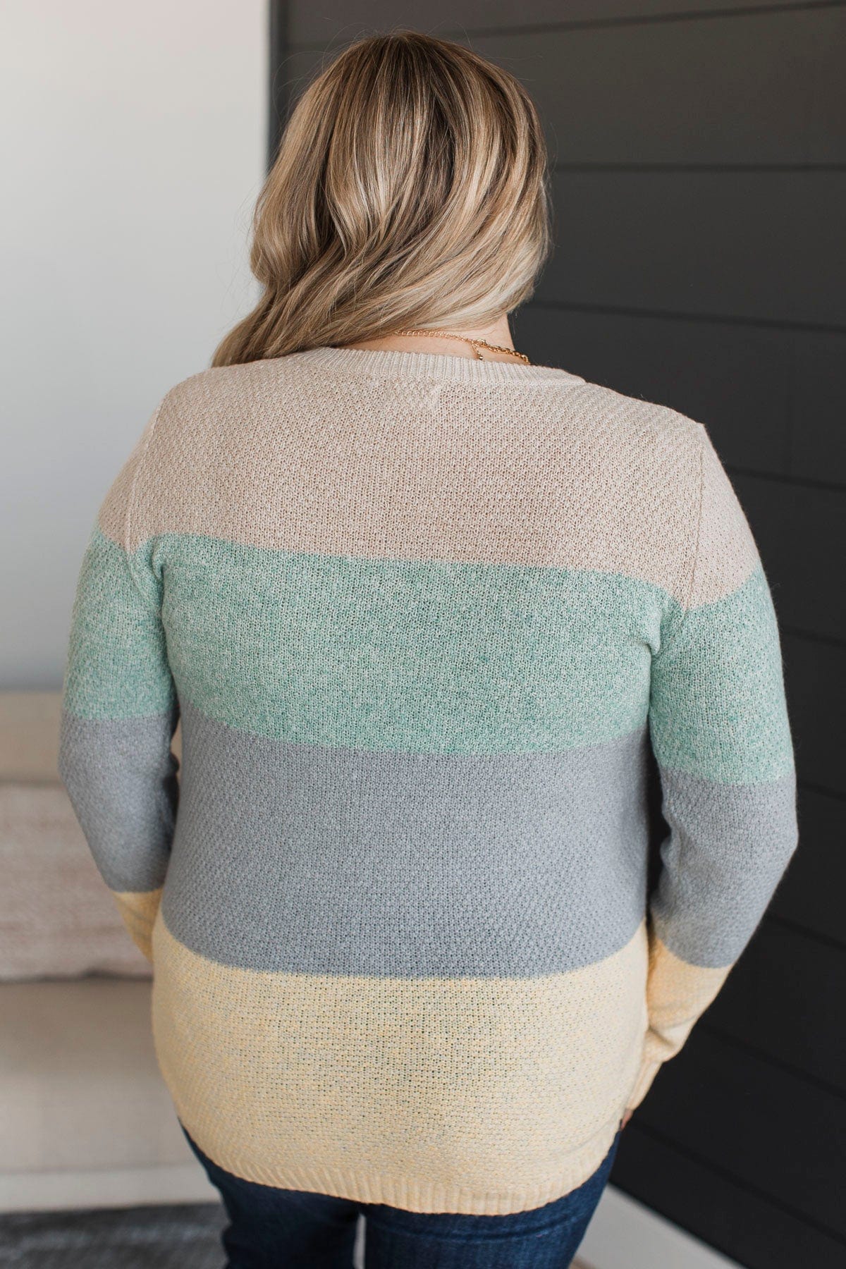 All About Spring Color Block Knit Sweater- Sage & Grey - Image 7