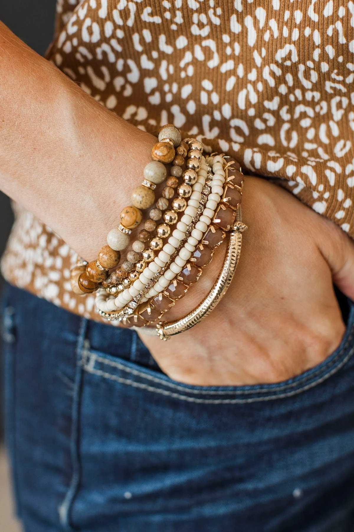 All About Style Beaded Bracelet Set- Brown - Image 2