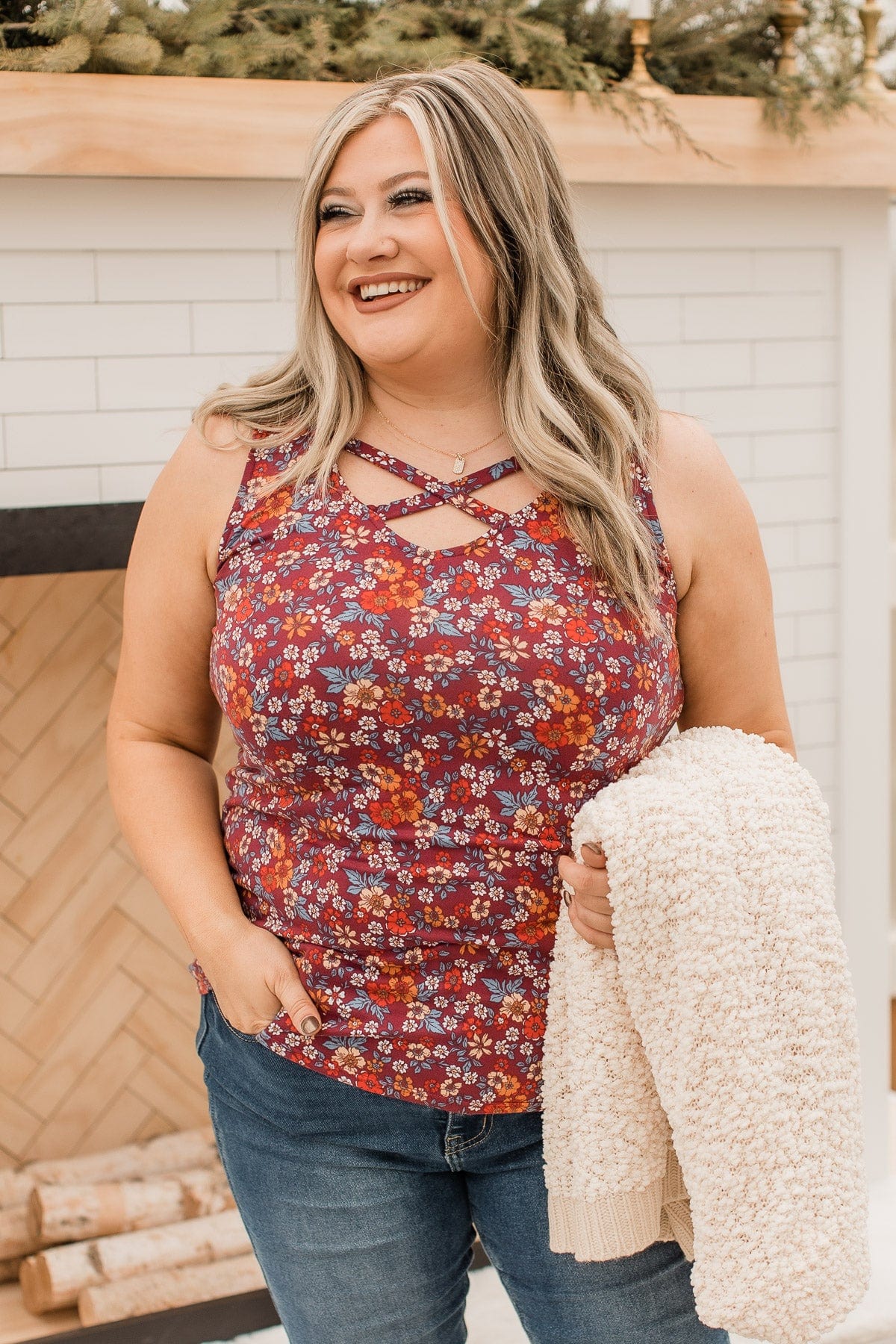 All About You Floral Tank Top- Burgundy