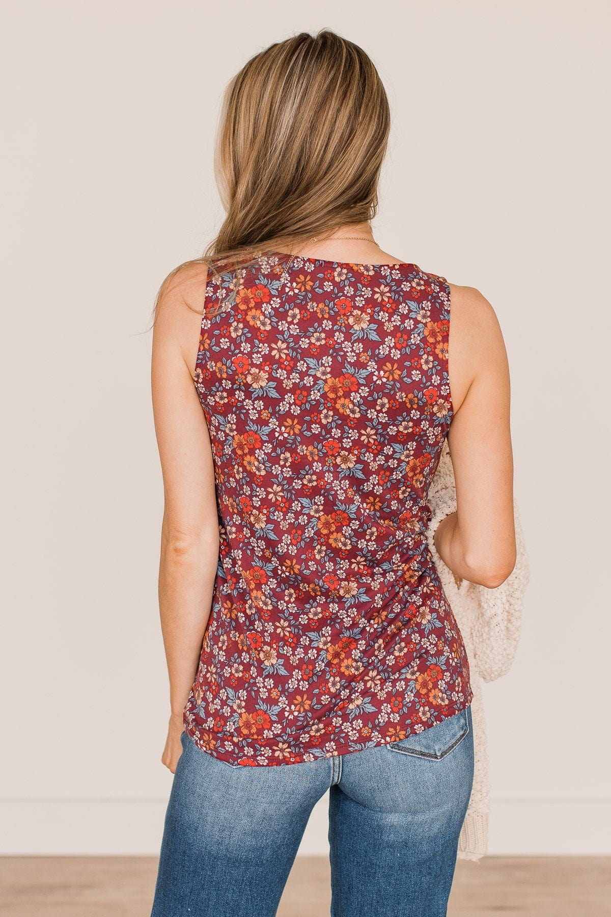 All About You Floral Tank Top- Burgundy - Image 10