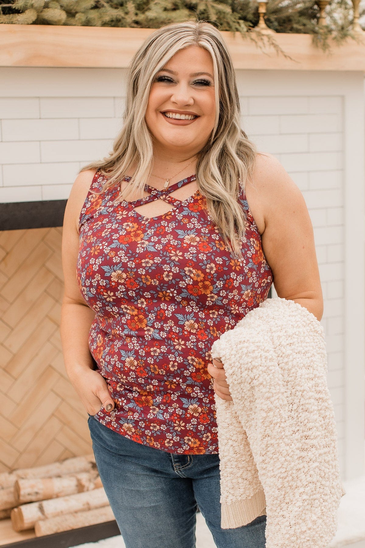 All About You Floral Tank Top- Burgundy - Image 3