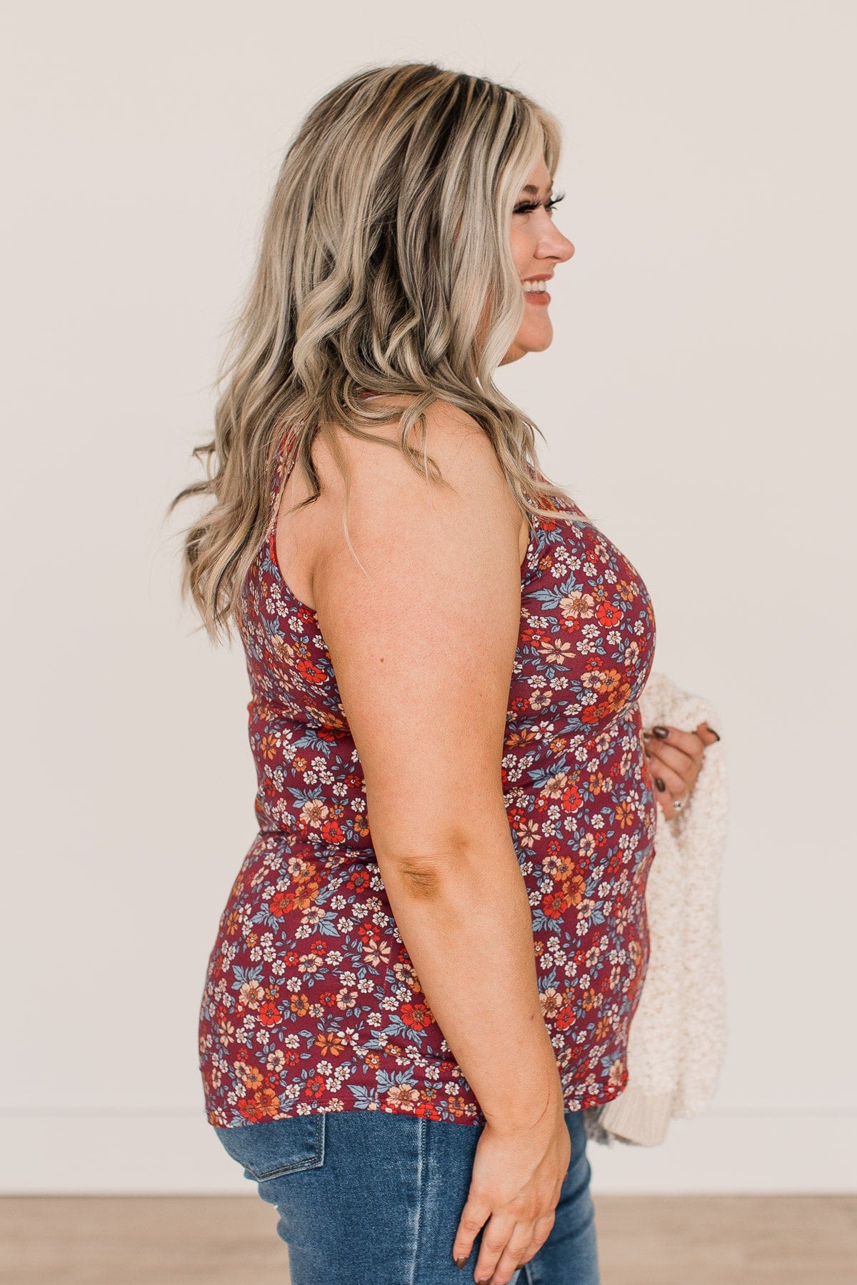 All About You Floral Tank Top- Burgundy - Image 8