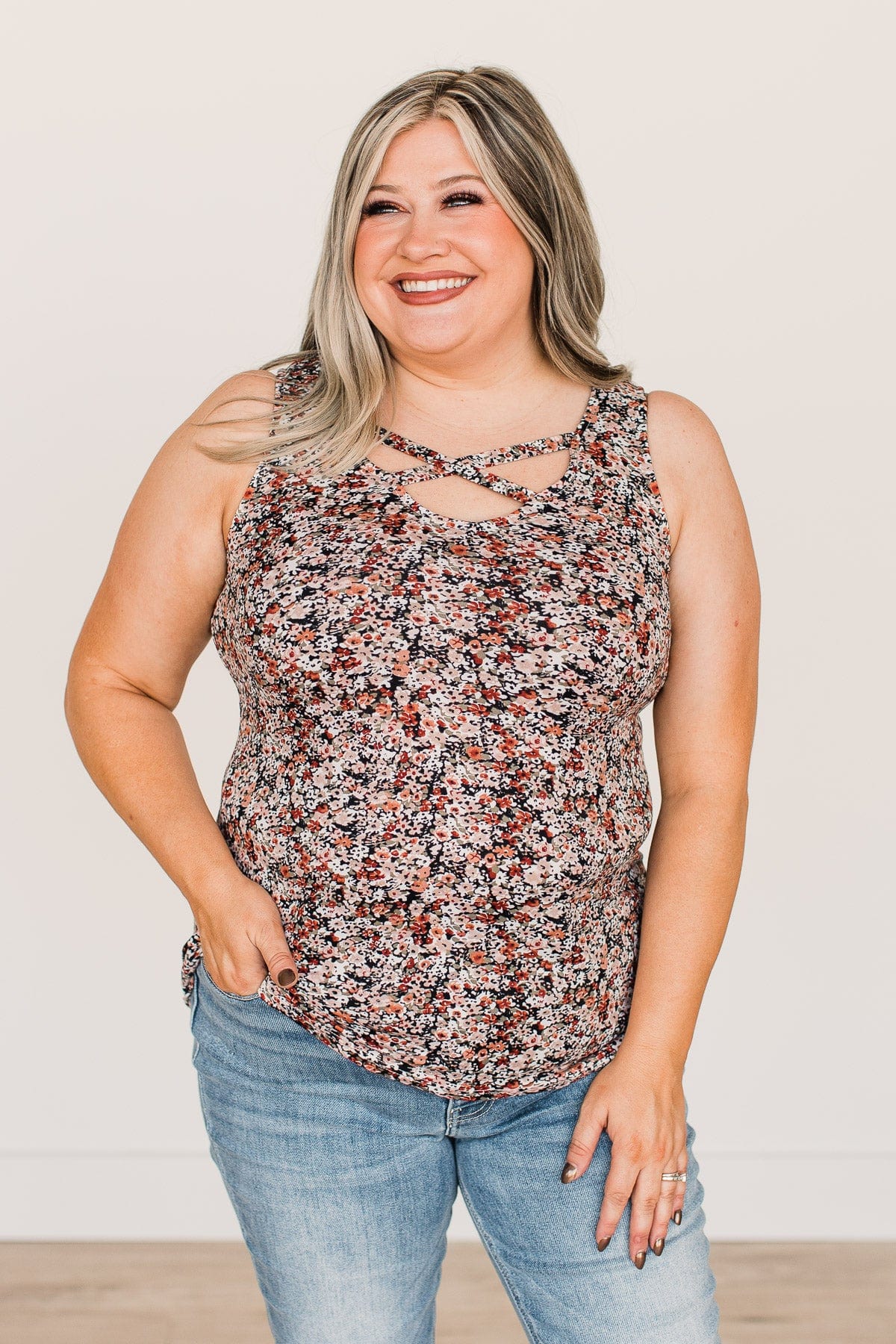 All About You Floral Tank Top- Olive & Dusty Pink - Image 3
