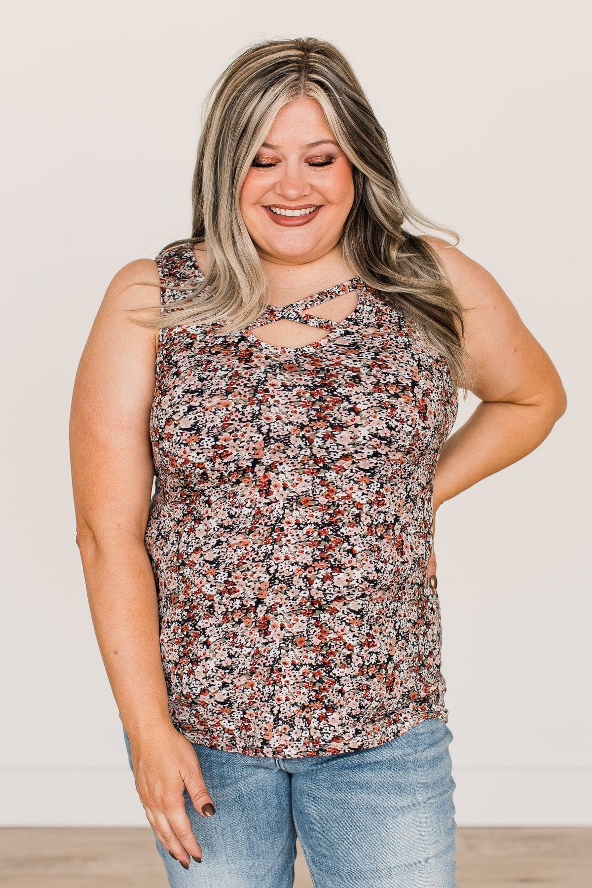 All About You Floral Tank Top- Olive & Dusty Pink - Image 6