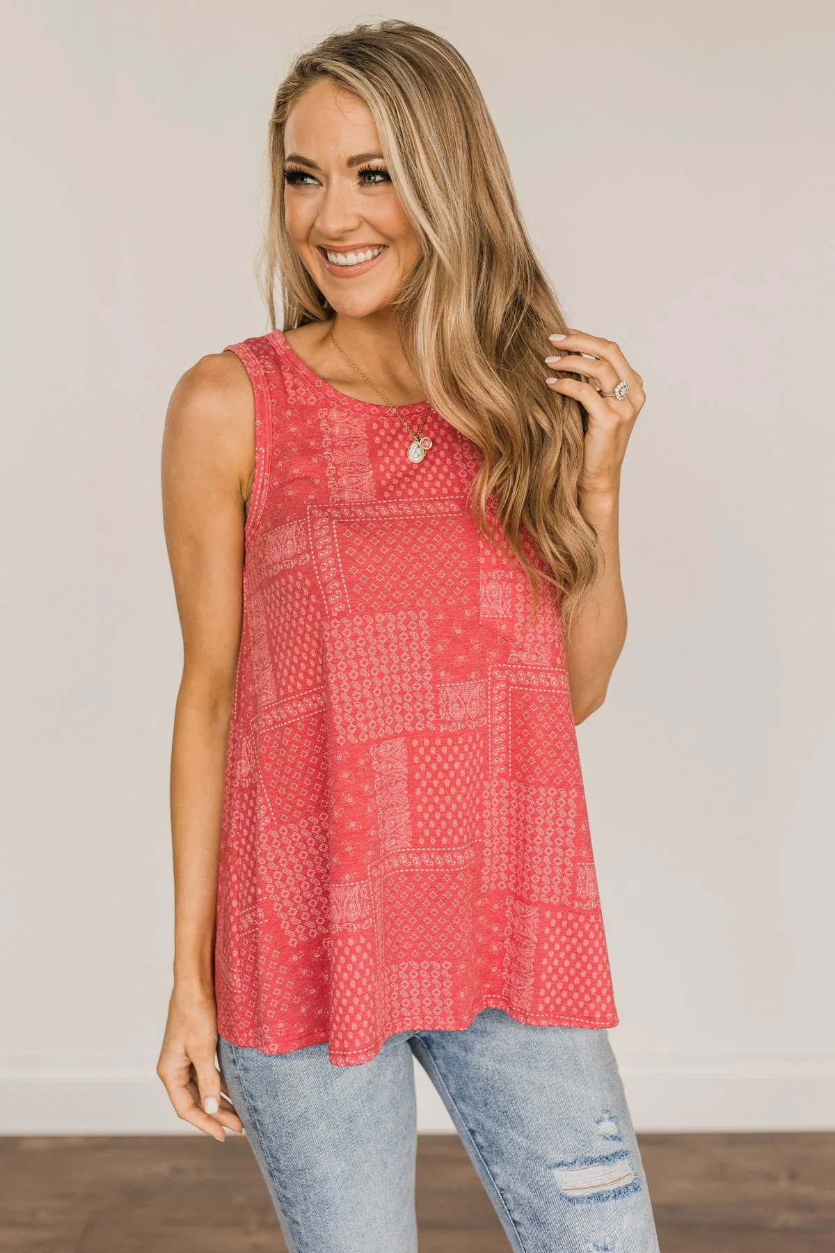 All American Girl Bandana Print Tank Top- Red - Image 3