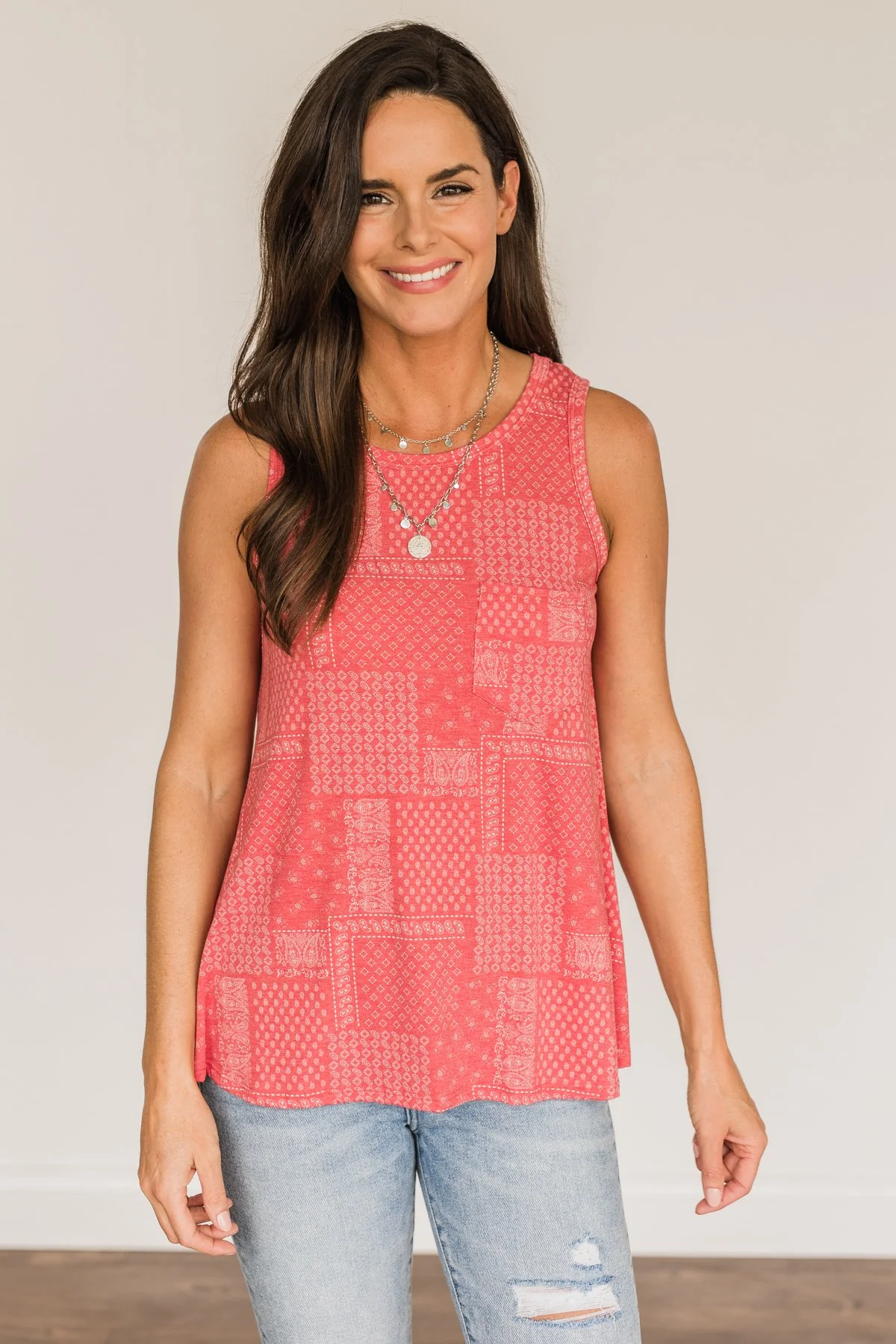 All American Girl Bandana Print Tank Top- Red - Image 4