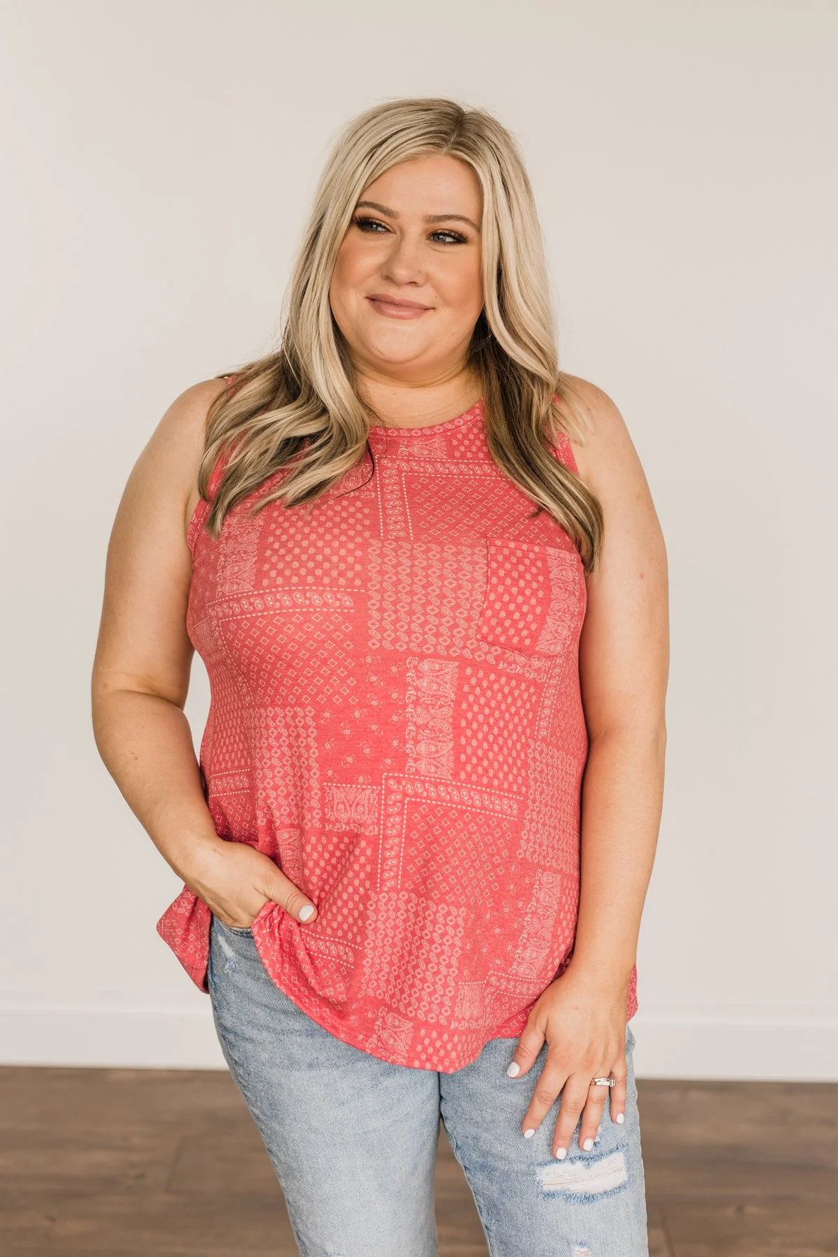 All American Girl Bandana Print Tank Top- Red - Image 5