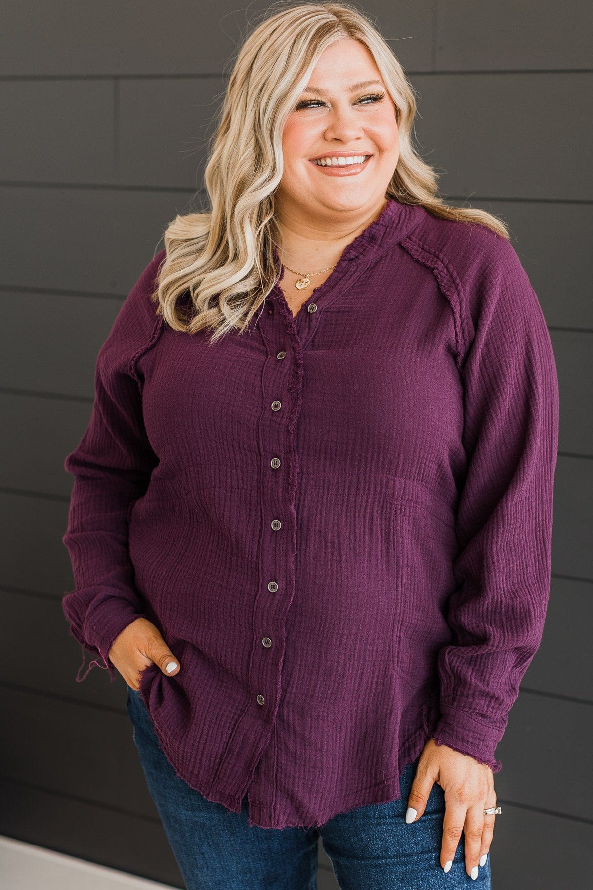 All Around Amazed Button Top- Eggplant - Image 3
