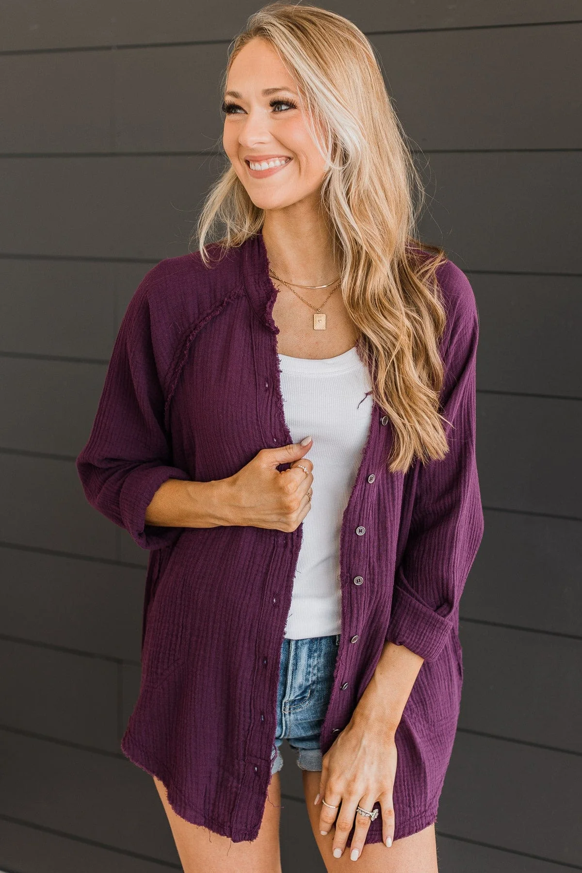 All Around Amazed Button Top- Eggplant - Image 4