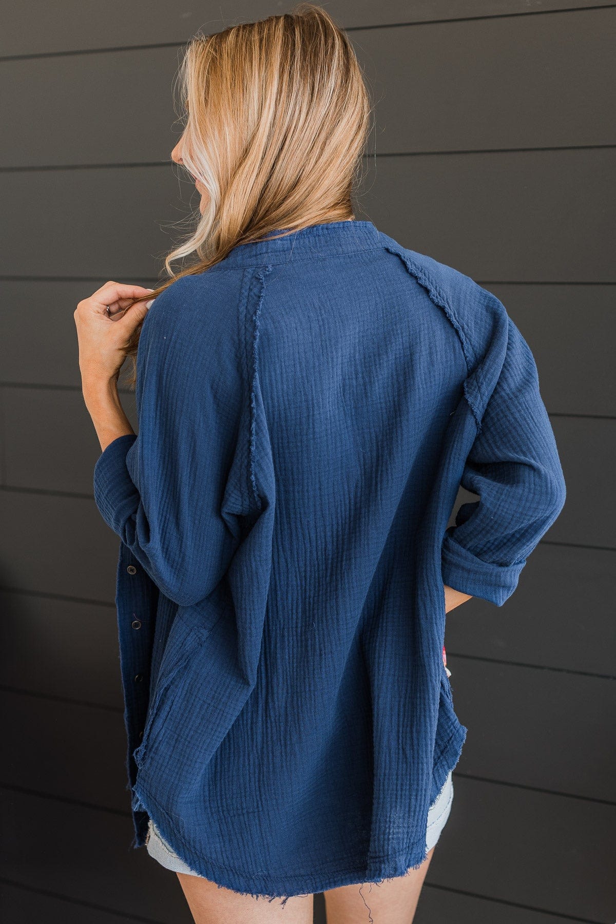All Around Amazed Button Top- Navy - Image 9