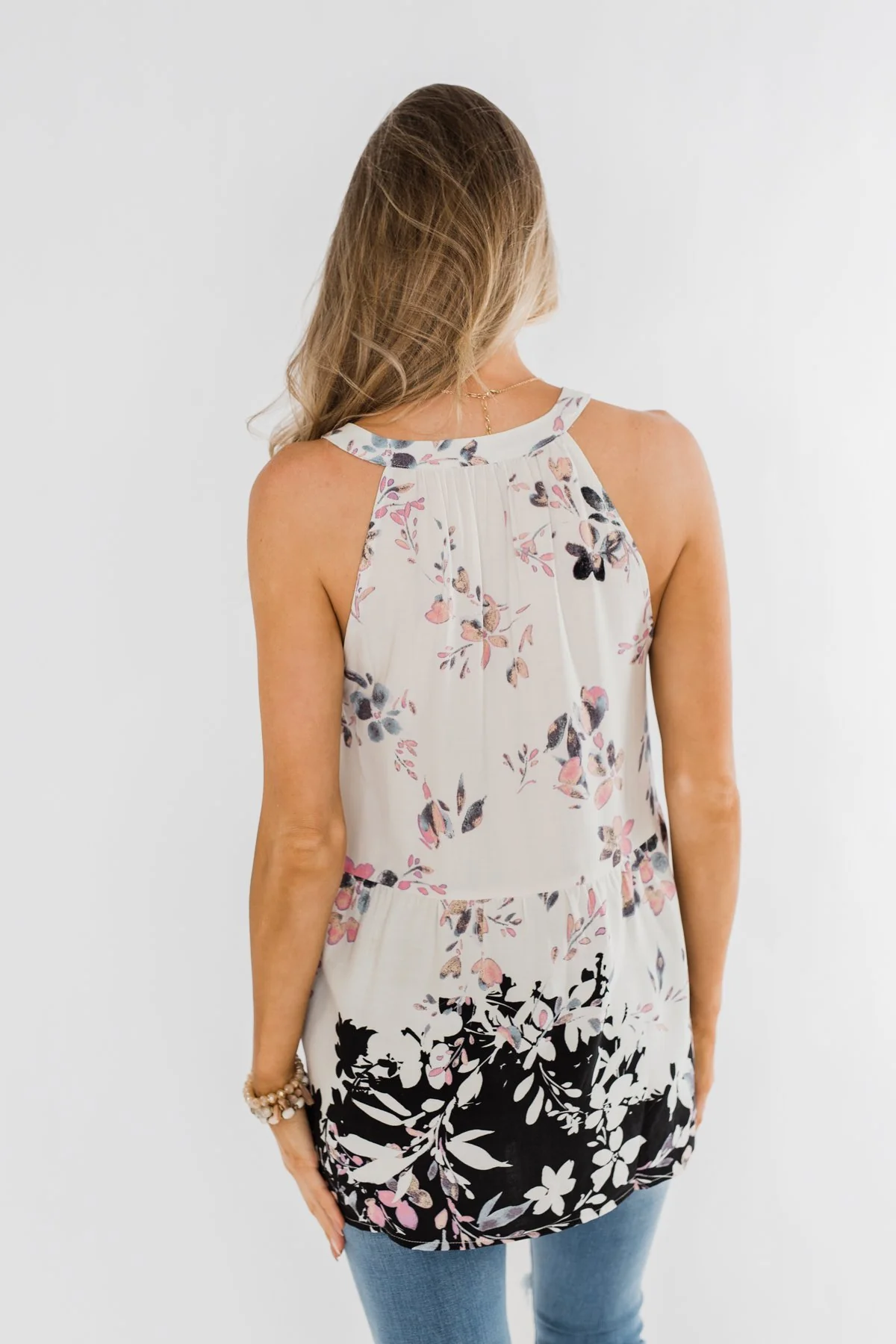 All Around Me Floral Babydoll Tank Top- Off White & Black - Image 11