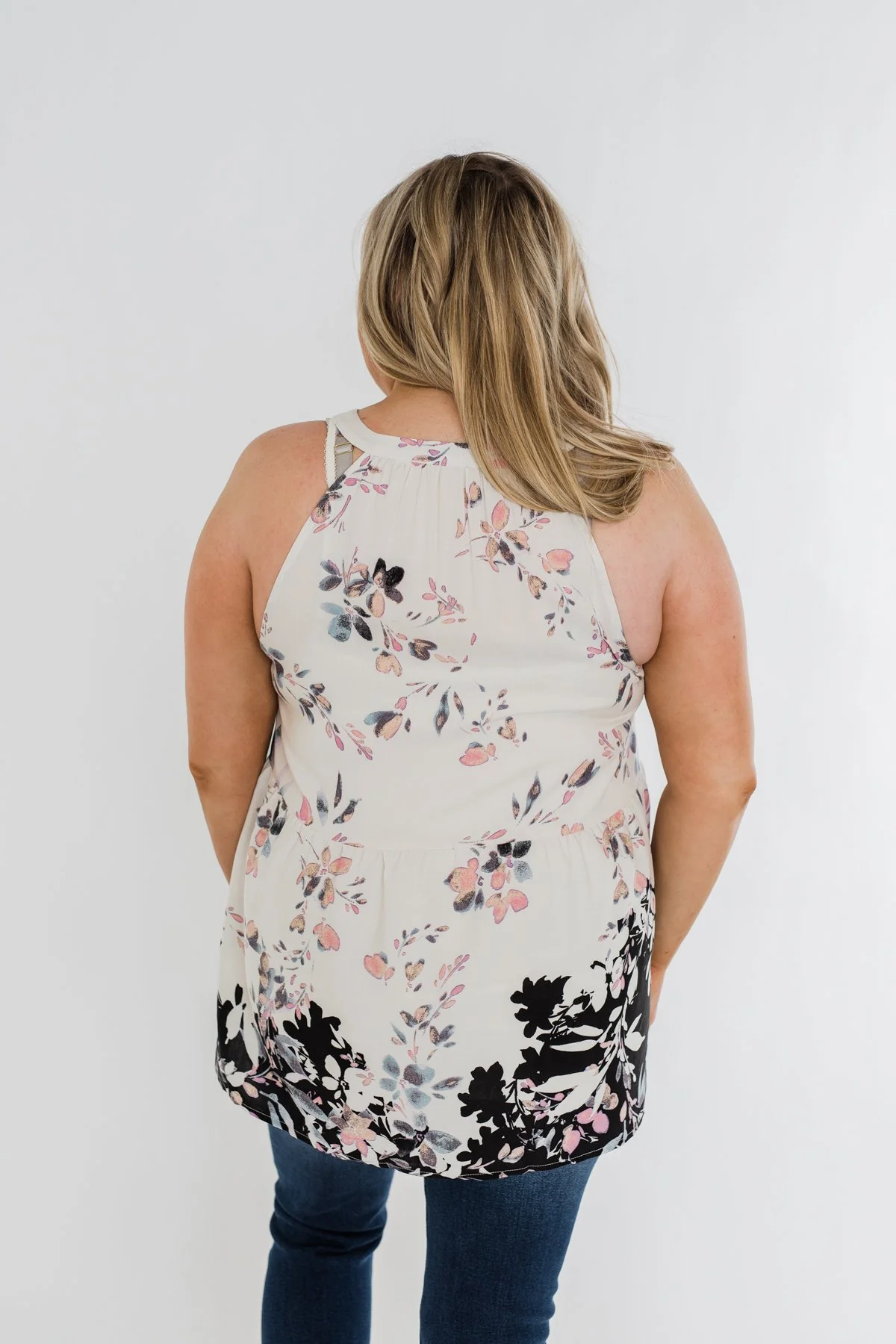 All Around Me Floral Babydoll Tank Top- Off White & Black - Image 12