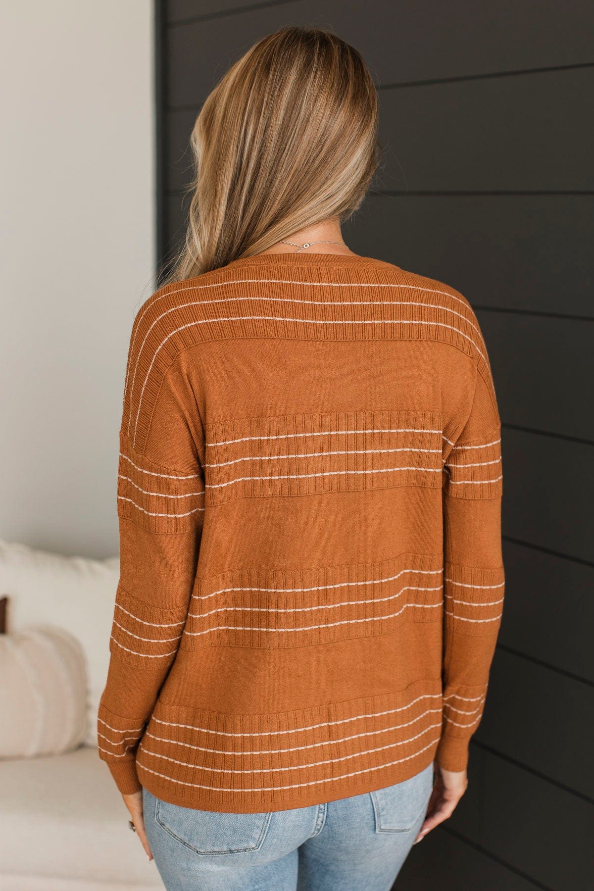 All At Once Stitch Stripe Sweater- Caramel - Image 7