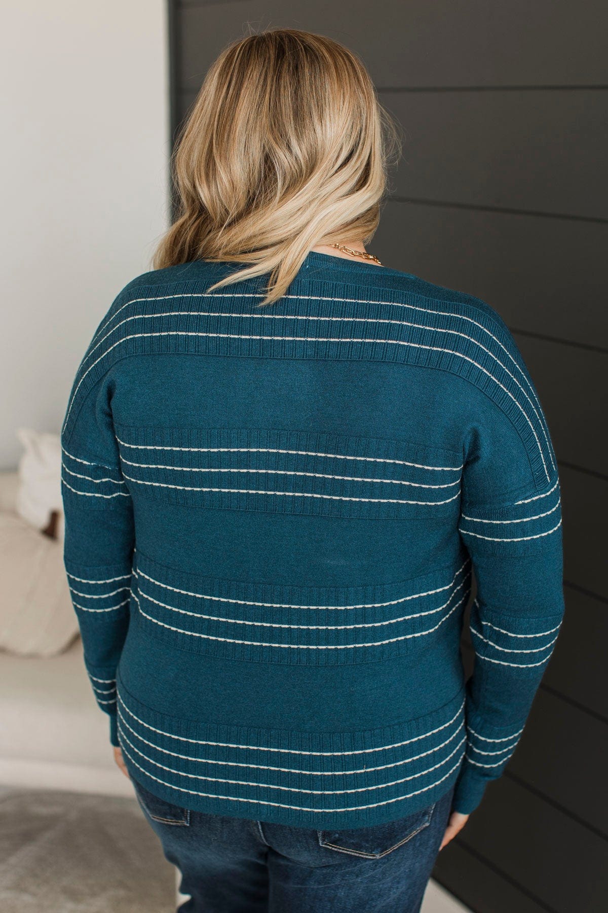 All At Once Stitch Stripe Sweater- Dark Teal - Image 8