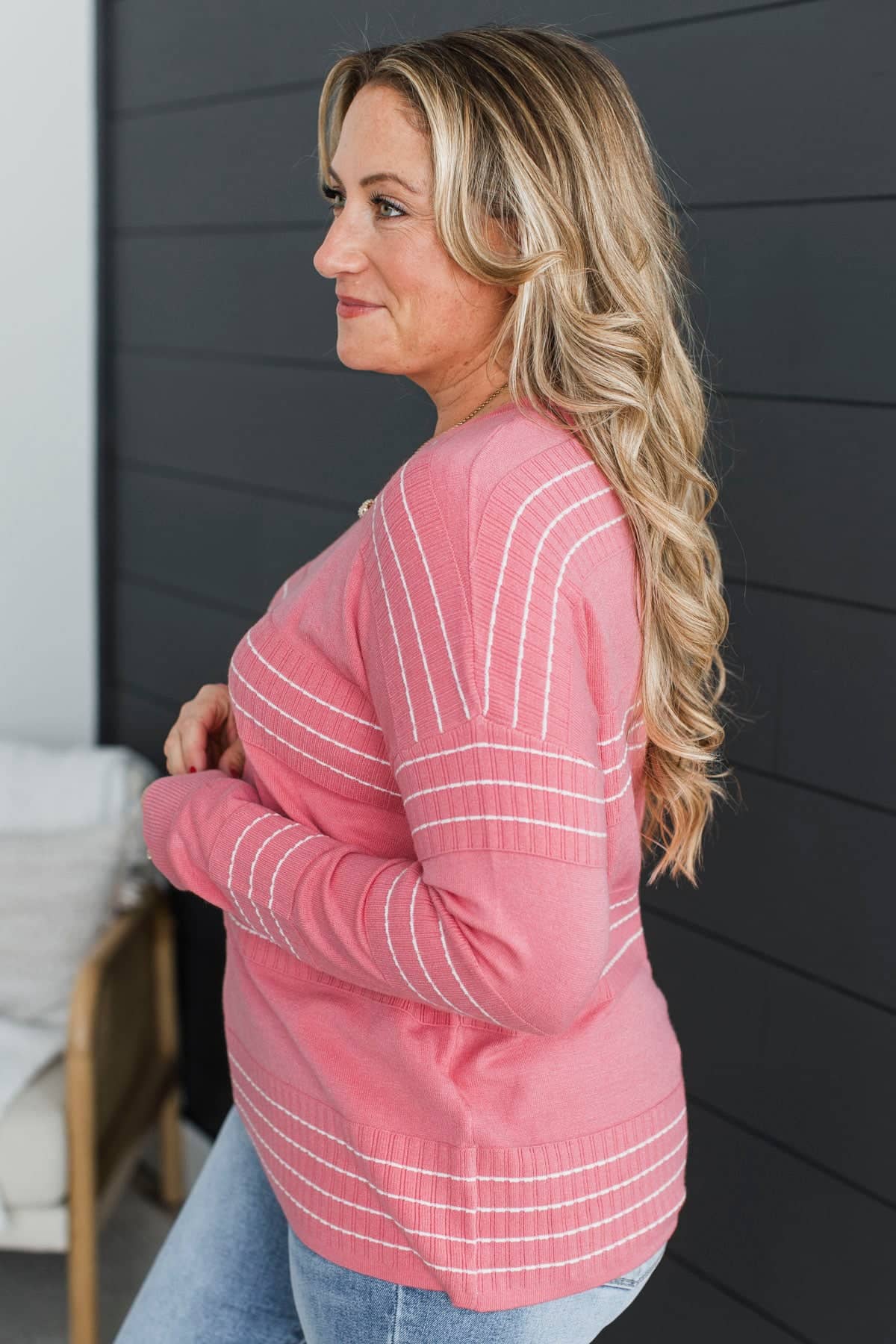 All At Once Stitch Stripe Sweater- Pink - Image 5