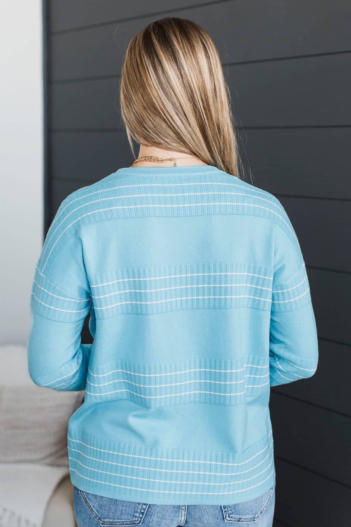 All At Once Stitch Stripe Sweater- Sky Blue - Image 5