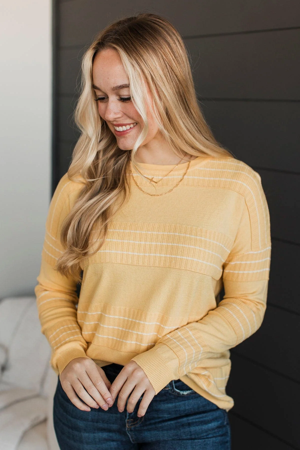 All At Once Stitch Stripe Sweater- Yellow - Image 4