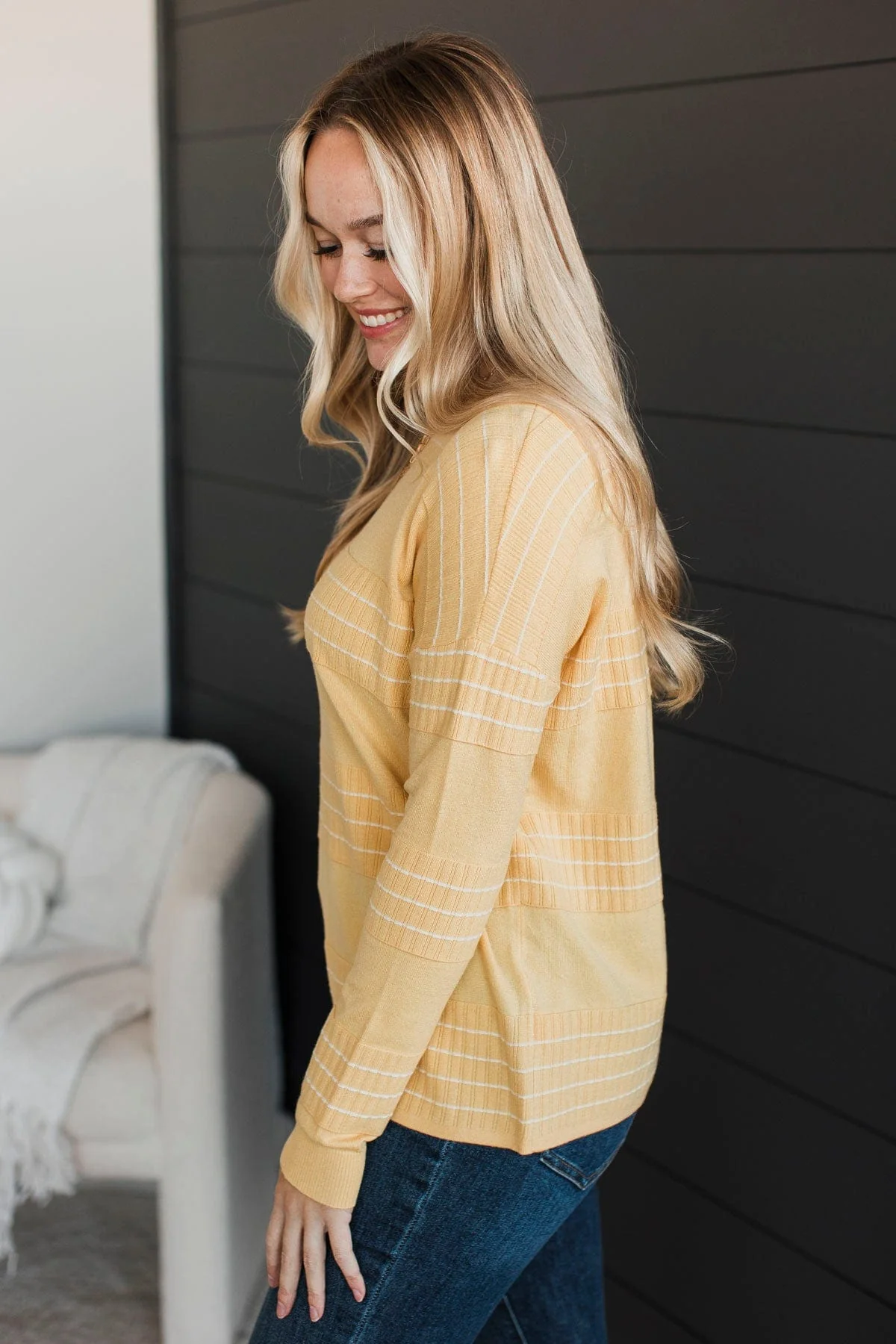 All At Once Stitch Stripe Sweater- Yellow - Image 6