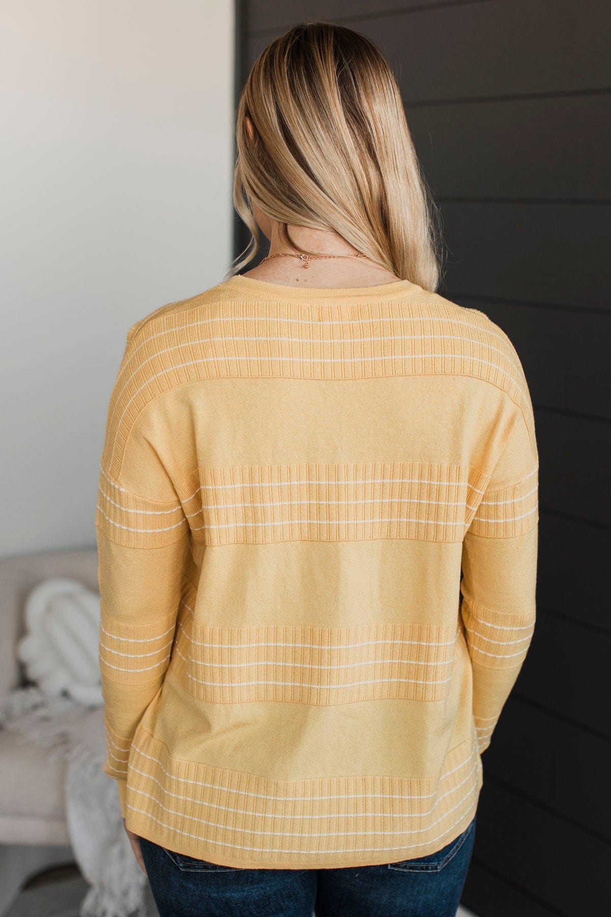 All At Once Stitch Stripe Sweater- Yellow - Image 8