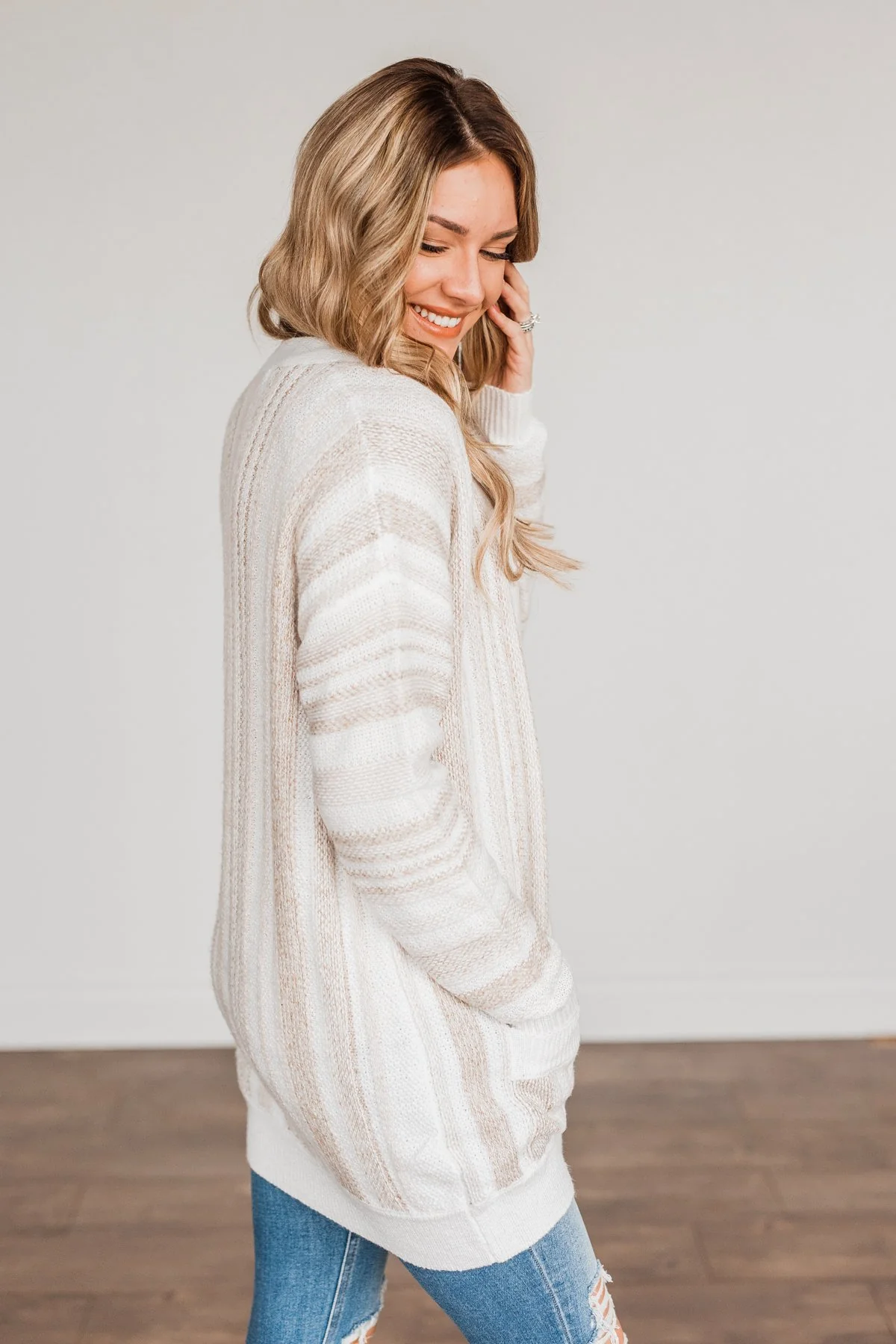 All Bundled Up Striped Cardigan- Ivory - Image 10