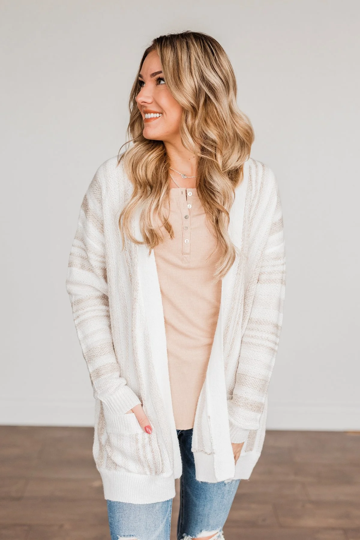 All Bundled Up Striped Cardigan- Ivory - Image 8