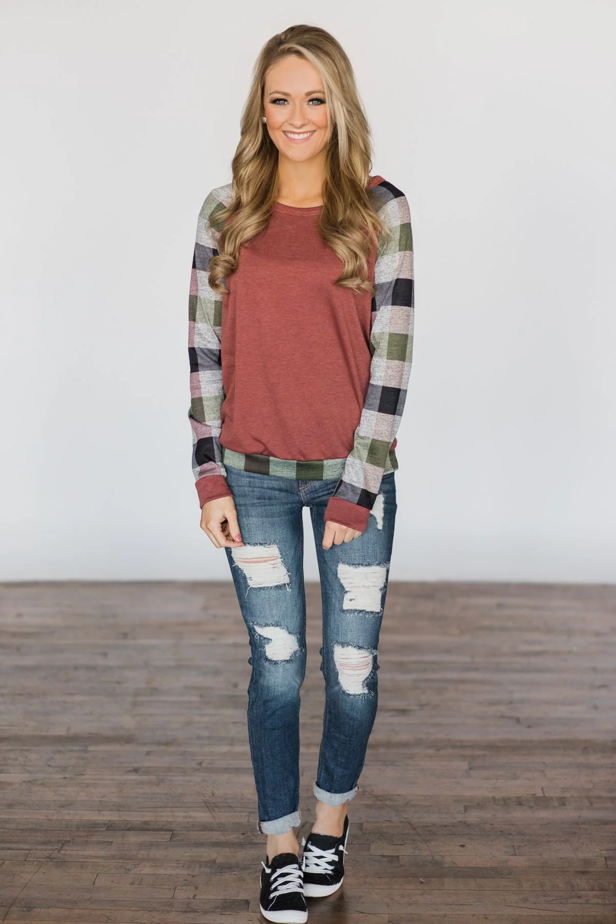All Checkered Out Plaid Sleeve Top - Image 2
