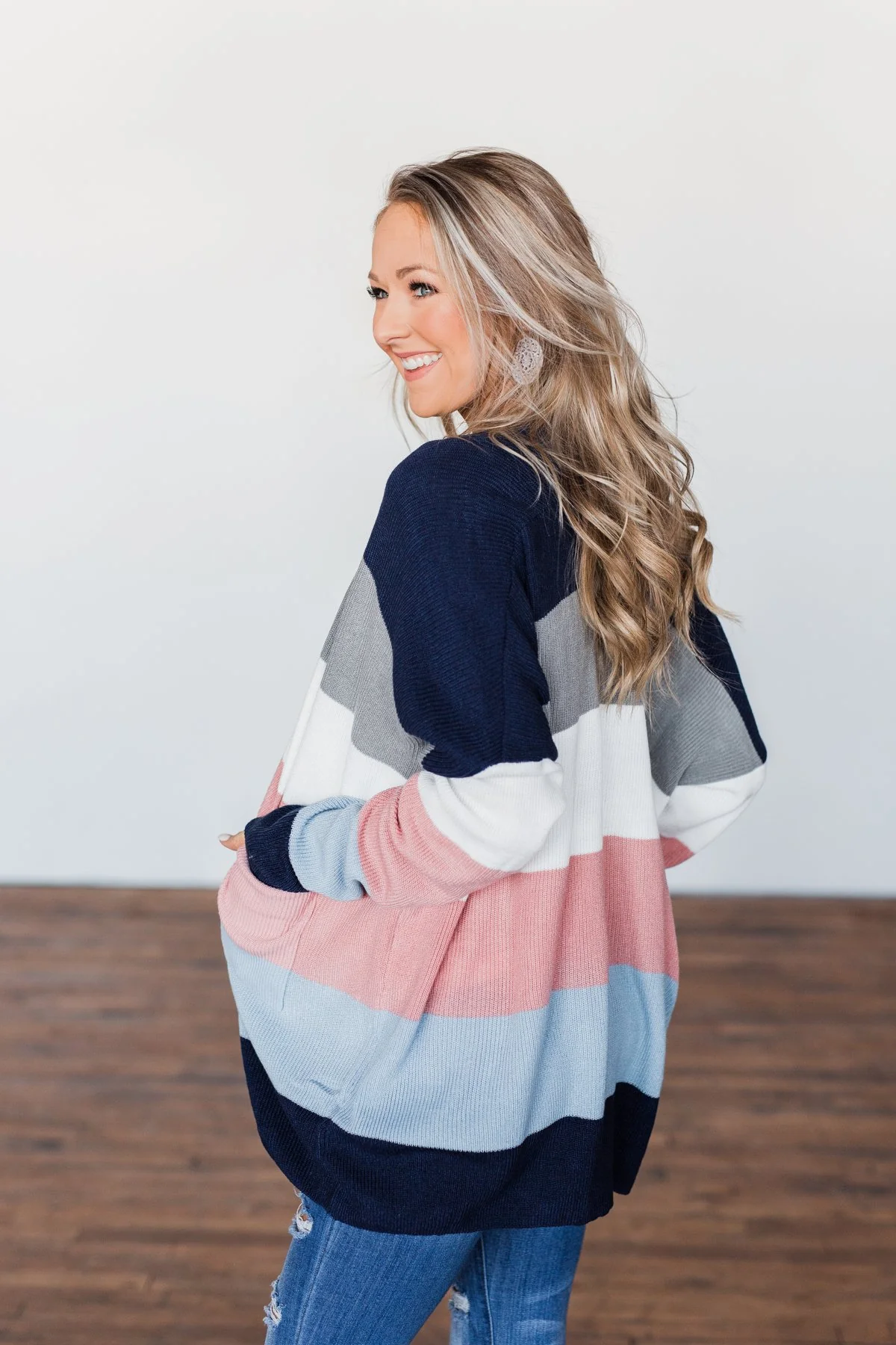 All Day Delight Knitted Cardigan- Grey, Pink, & Blue Tones - Image 10