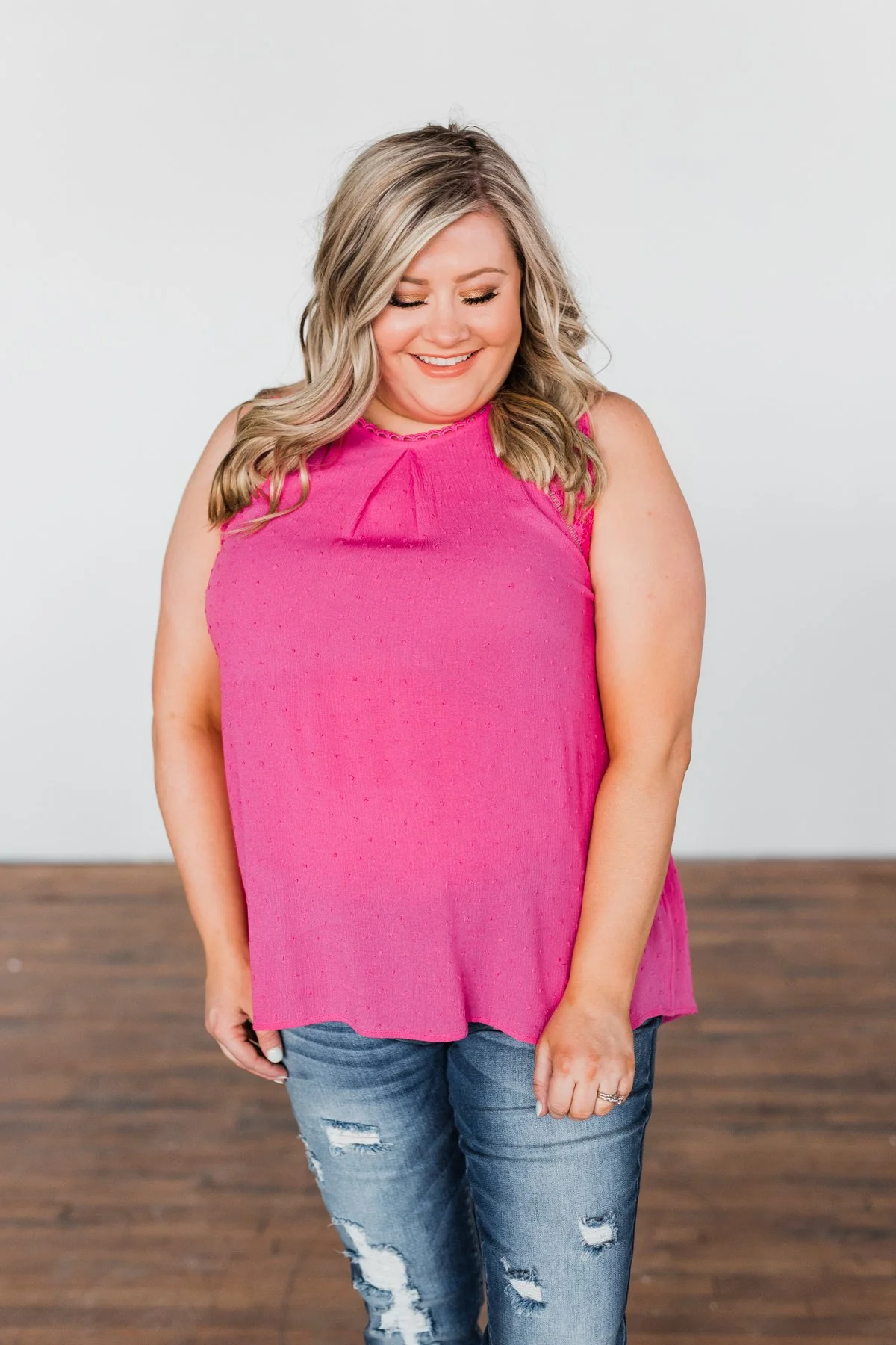 All Day Long Lace Tank Top- Fuchsia - Image 5