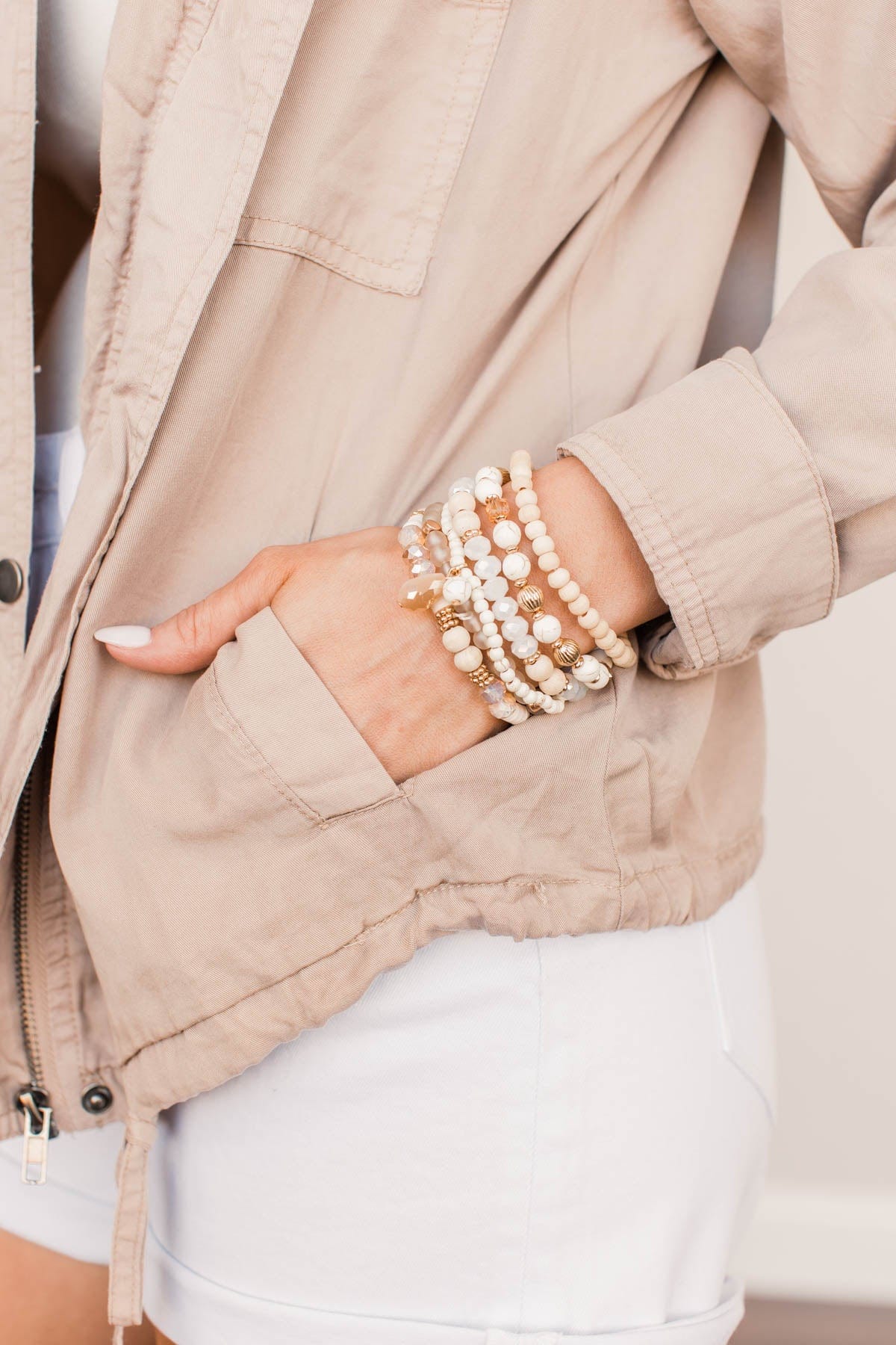 All Decked Out 6 Layer Bracelet Set- Natural - Image 3