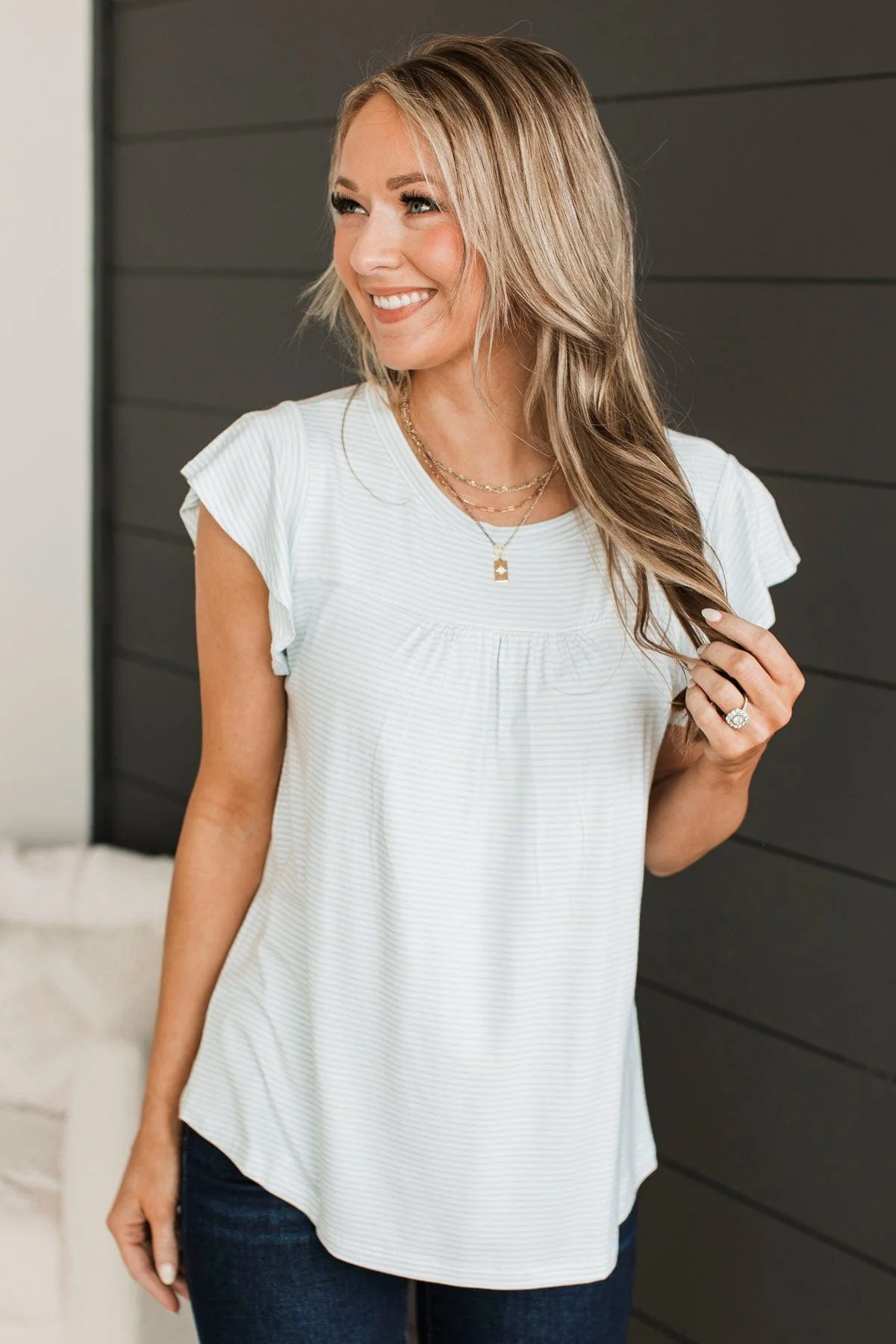 All Dolled Up Striped Top- Ivory & Blue - Image 3