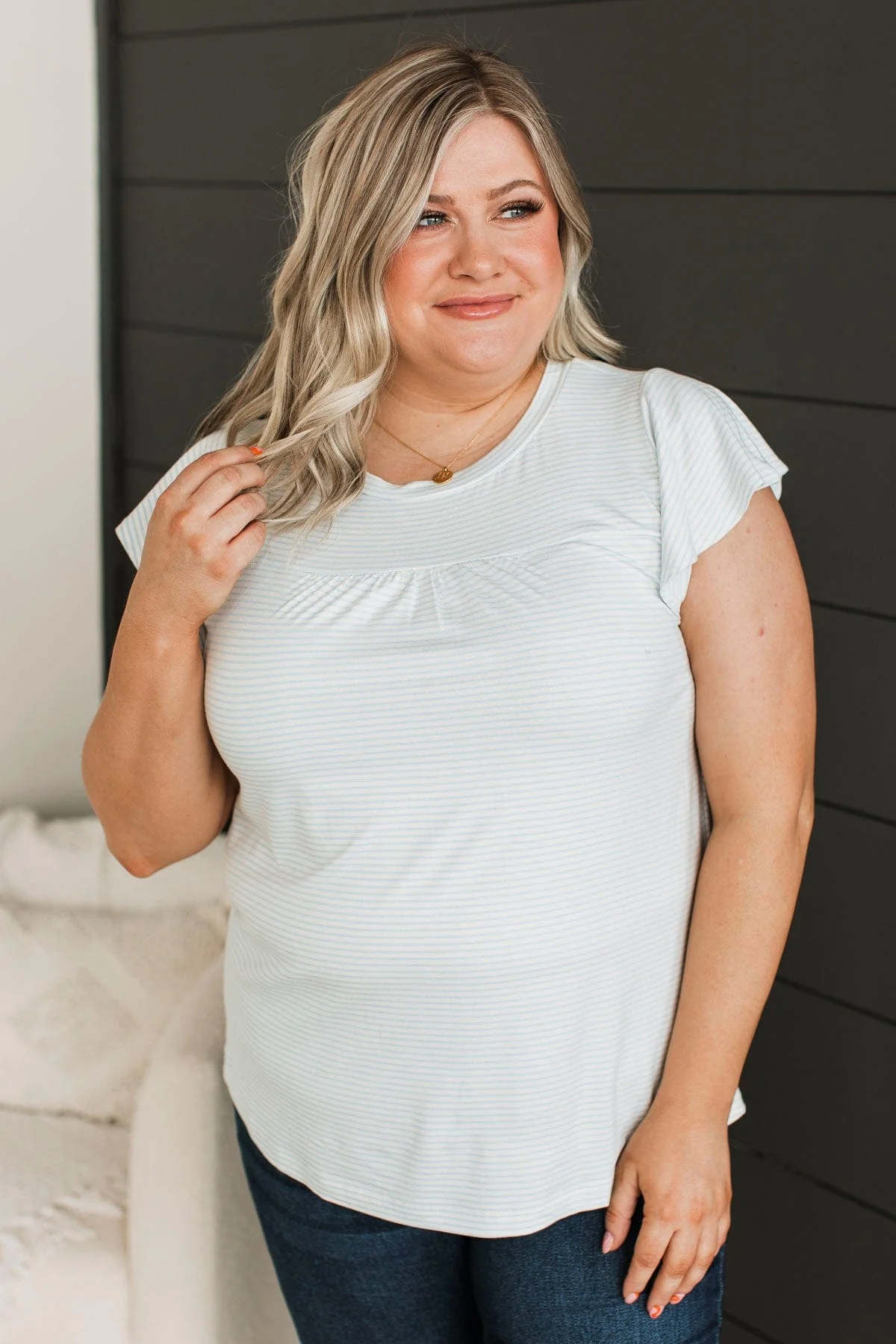 All Dolled Up Striped Top- Ivory & Blue - Image 5