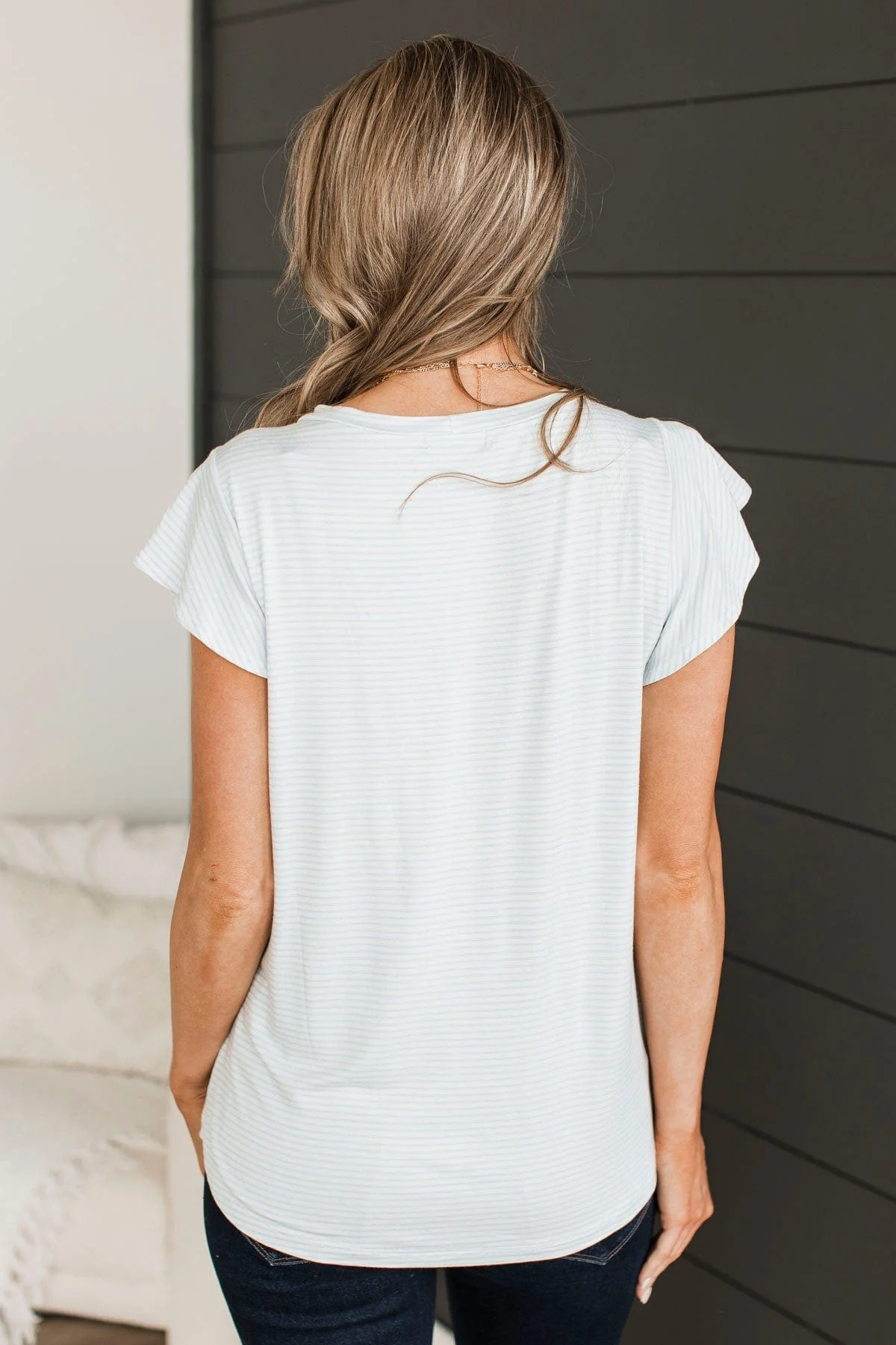 All Dolled Up Striped Top- Ivory & Blue - Image 8