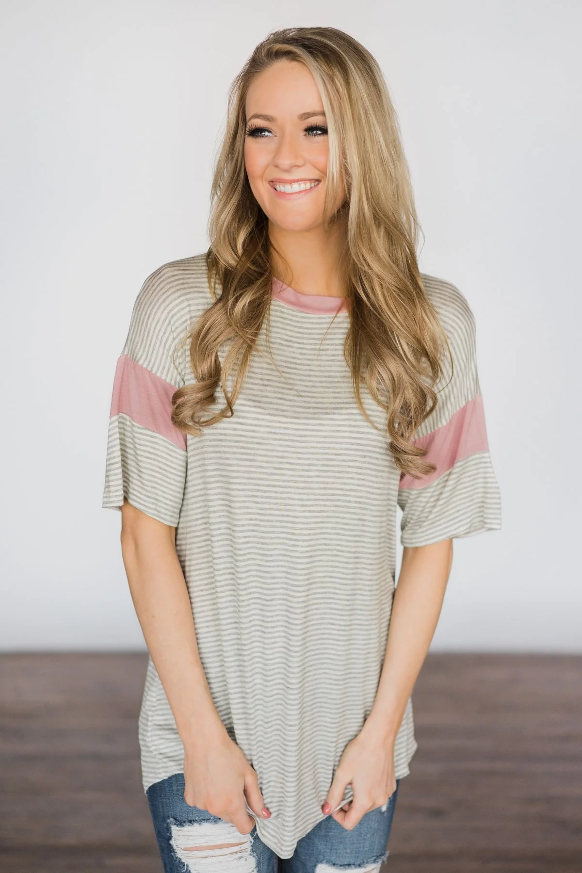 All Eyes On Me - Grey Striped Top - Image 3
