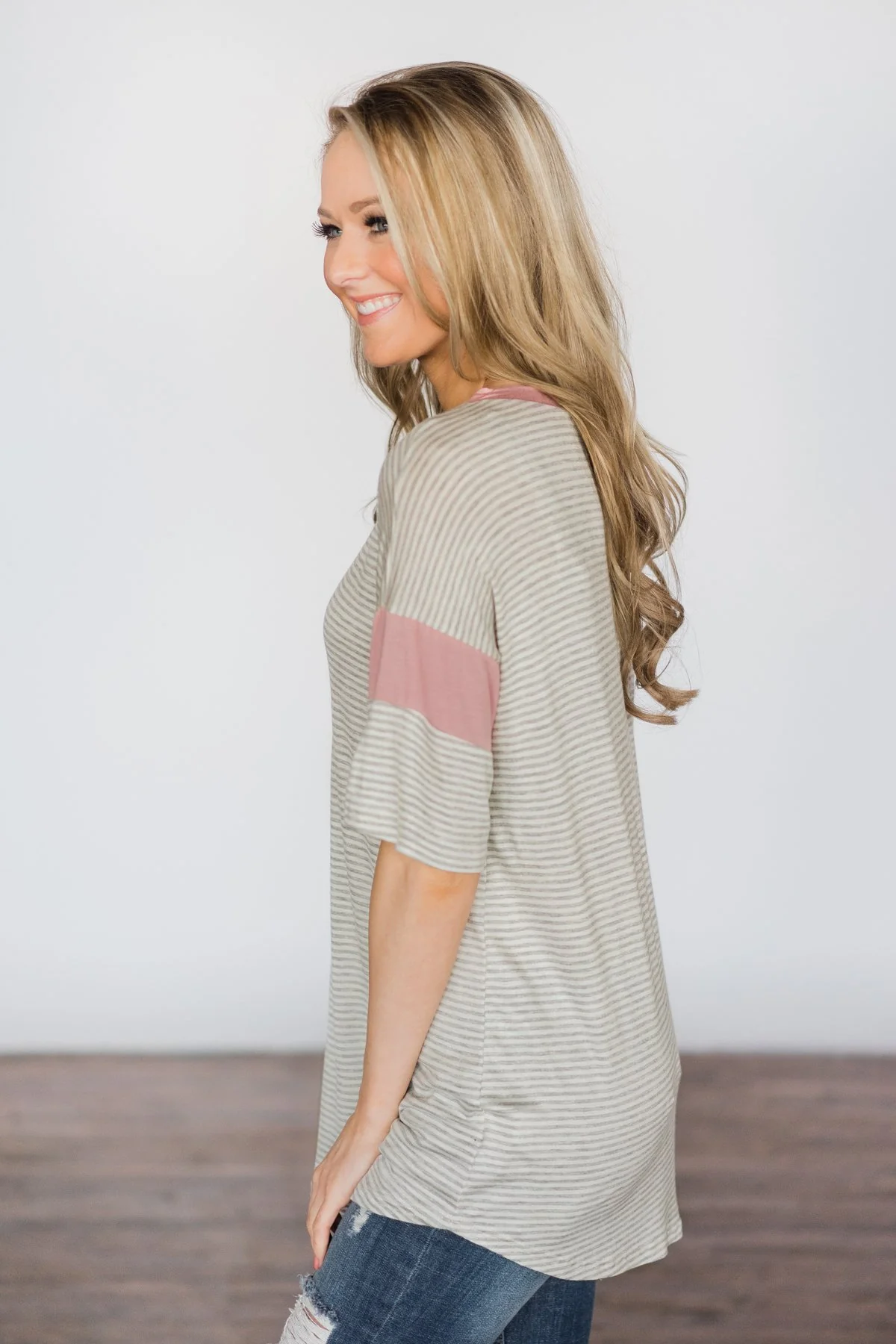 All Eyes On Me - Grey Striped Top - Image 4